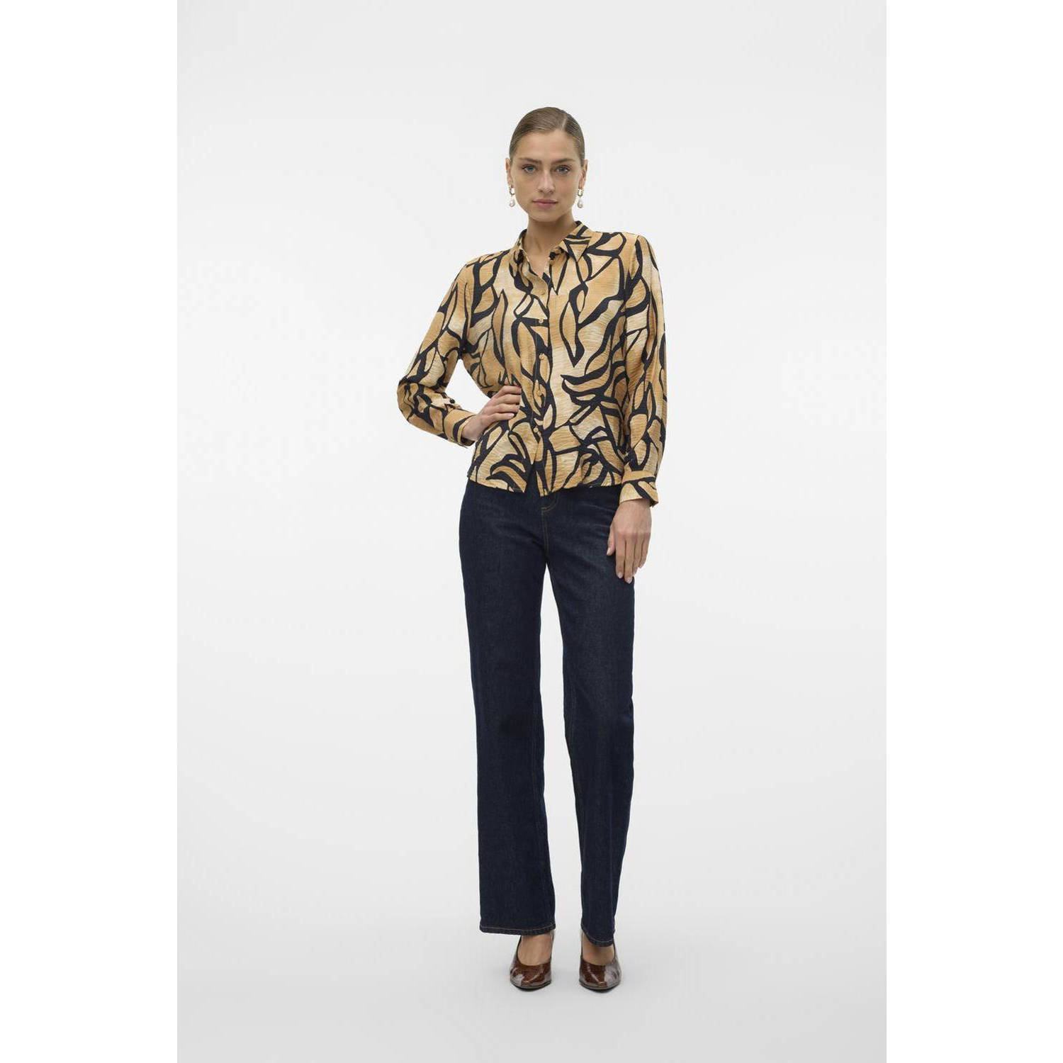 VERO MODA blouse VMMARTHA met grafische print bruin zwart
