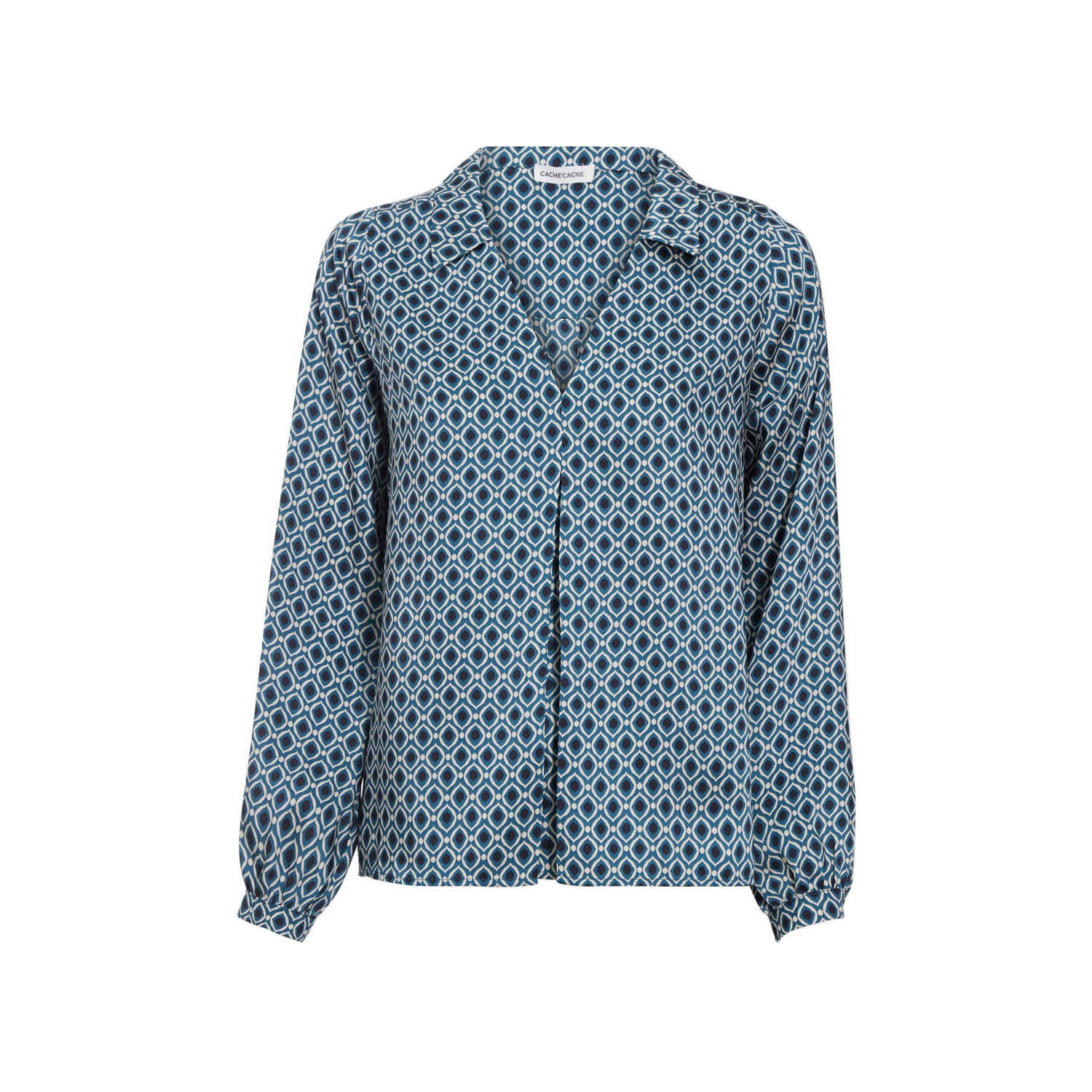 Cache geweven blousetop met grafische print en plooien blauw marine