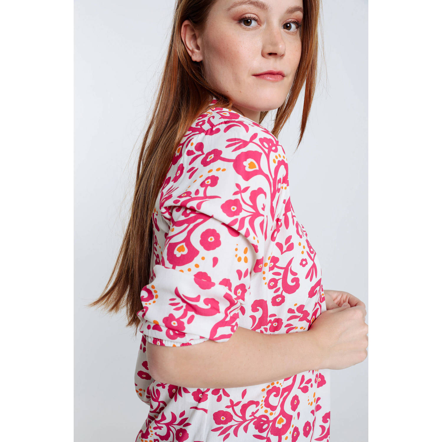 Cassis top met all over print rood