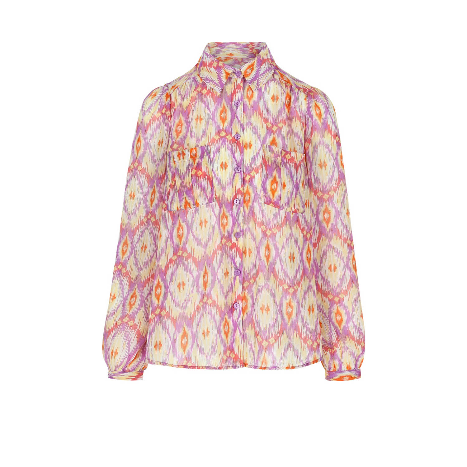 LOLALIZA blouse met all over print roze oranje koraalrood