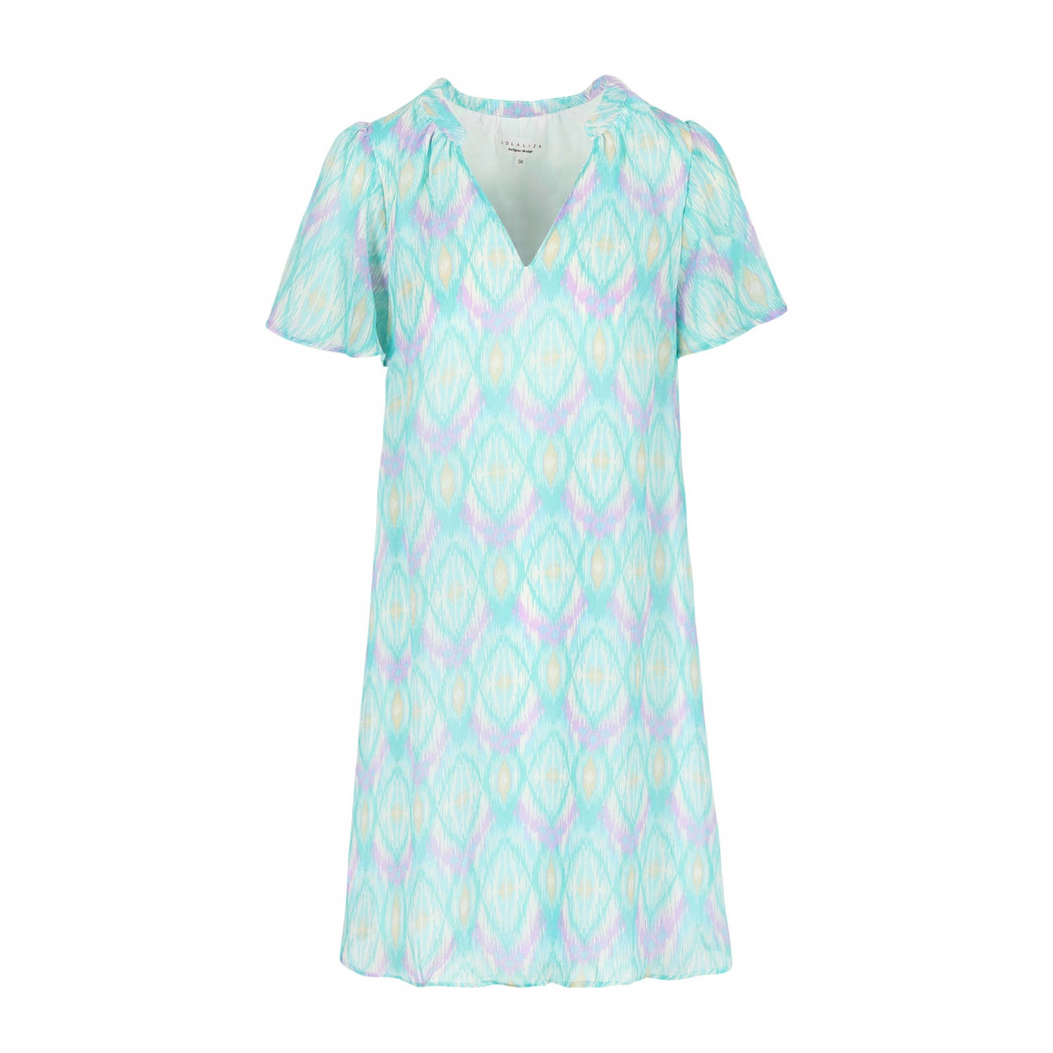 LOLALIZA jurk met all over print blauw groen roze