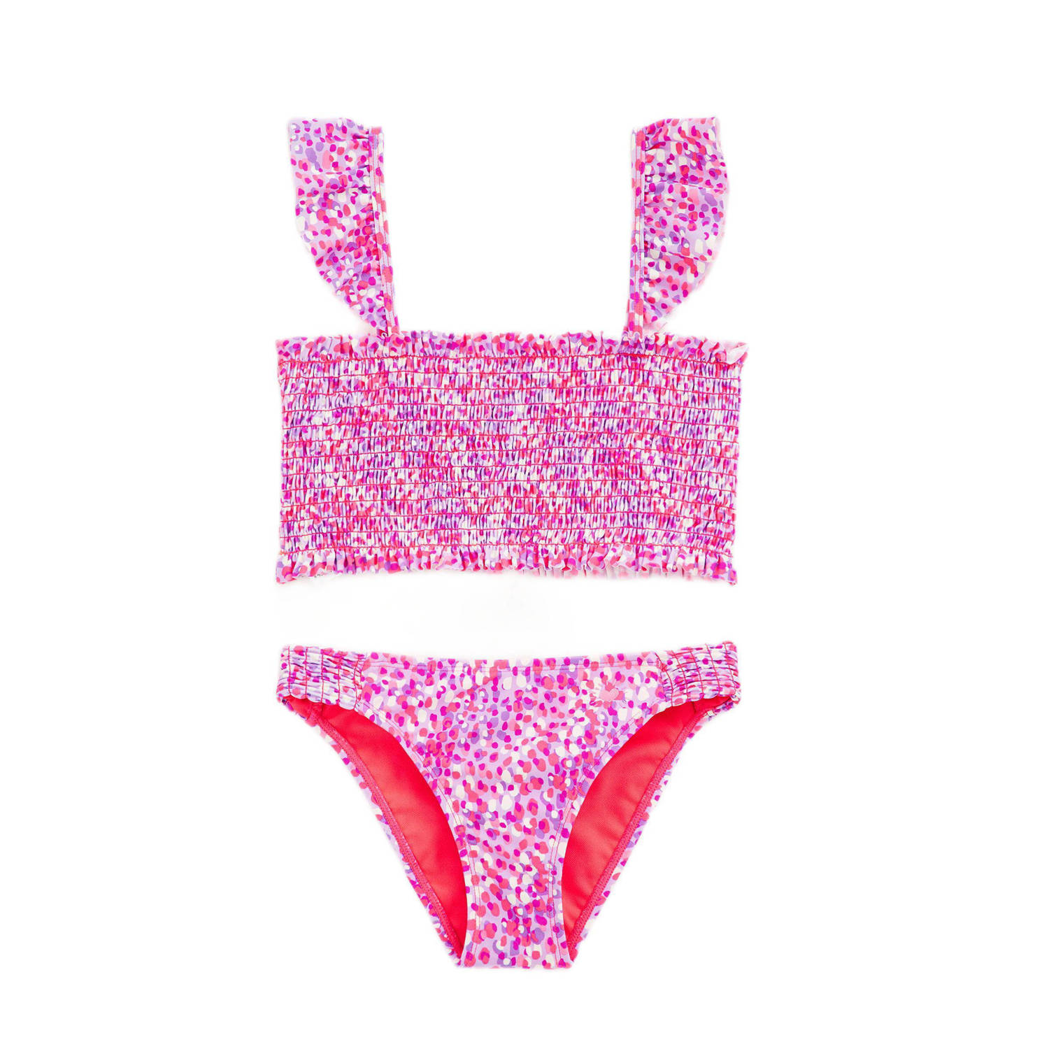 WE Fashion crop bikini met smock roze paars Meisjes Polyamide Dierenprint 122 128