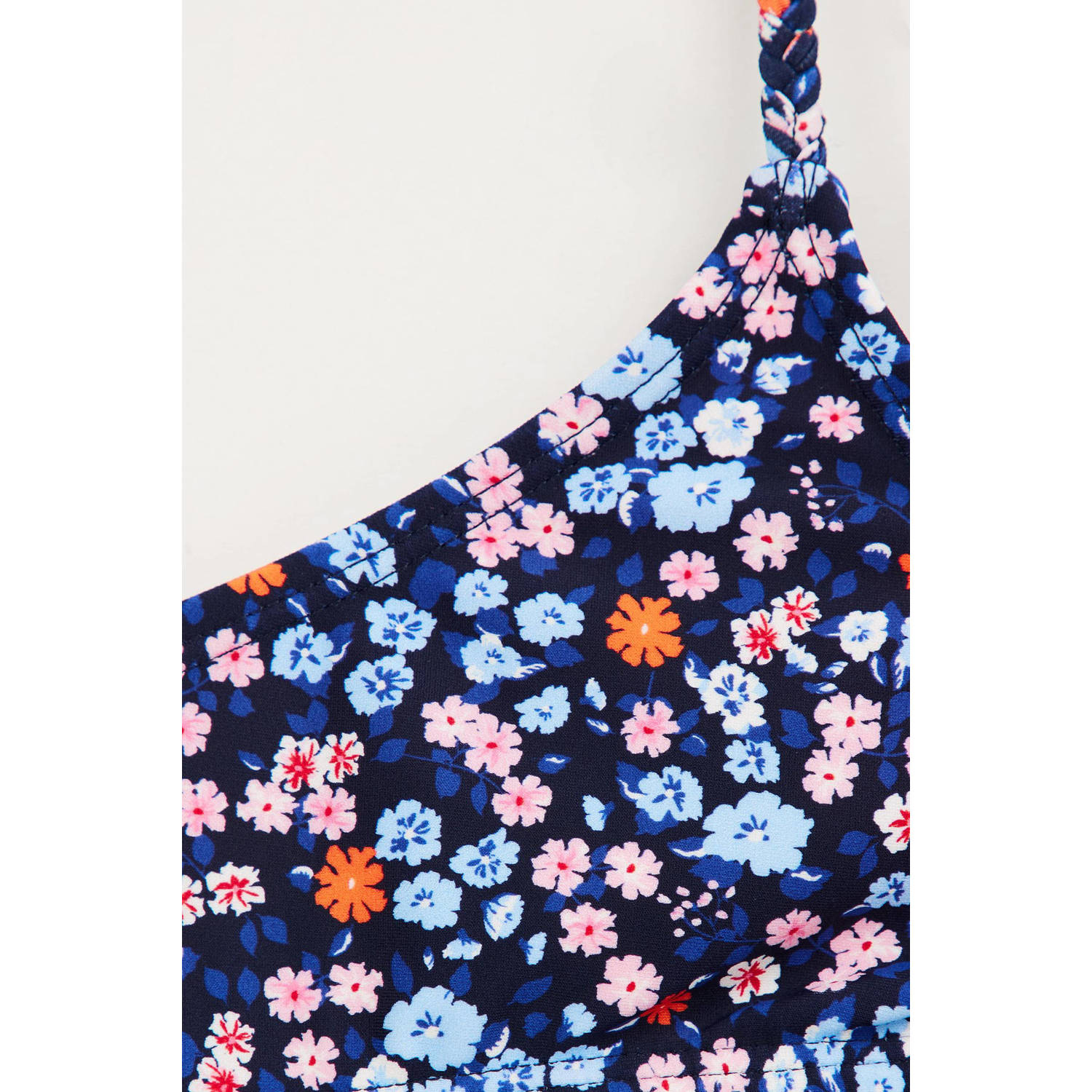 WE Fashion crop bikini met ruches donkerblauw roze