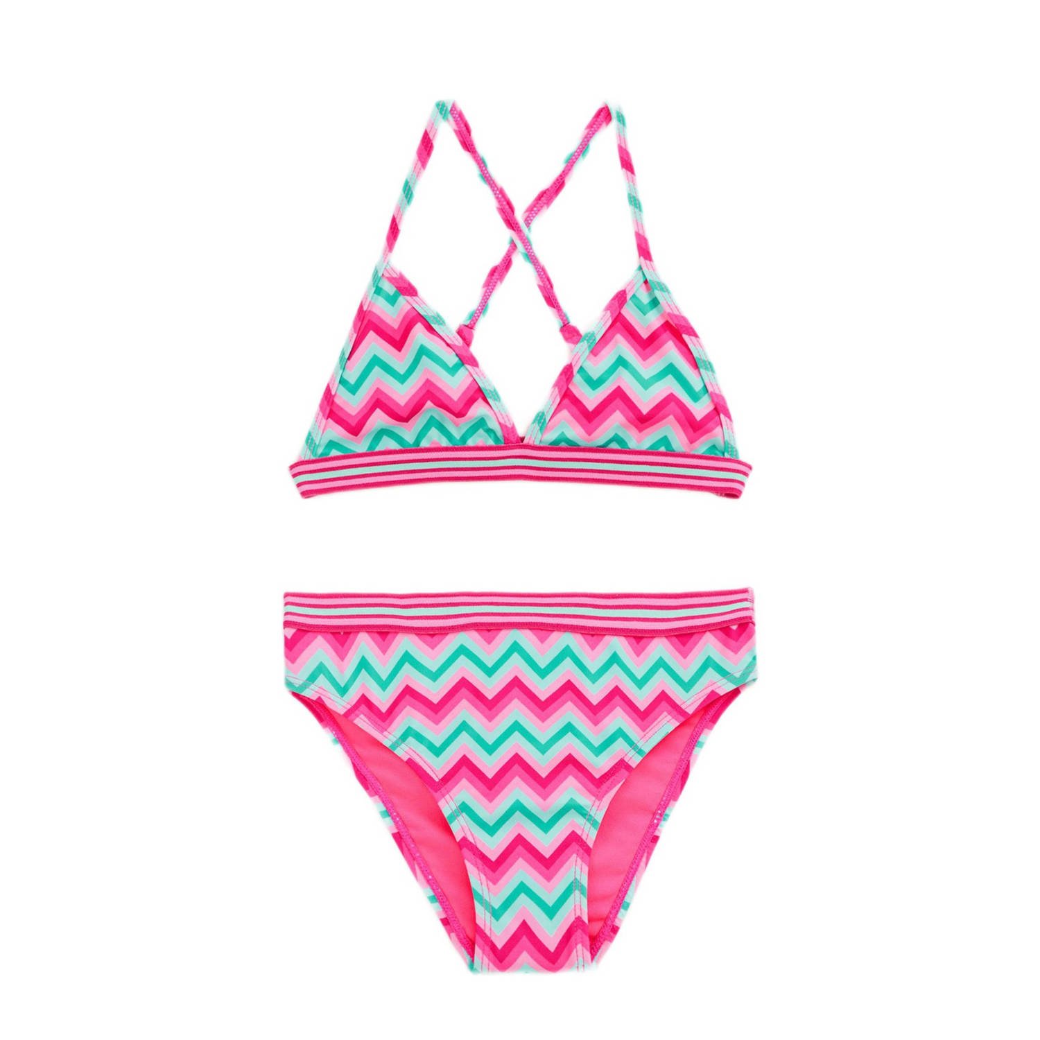 WE Fashion triangel bikini roze turquoise Meisjes Gerecycled polyamide 110 116