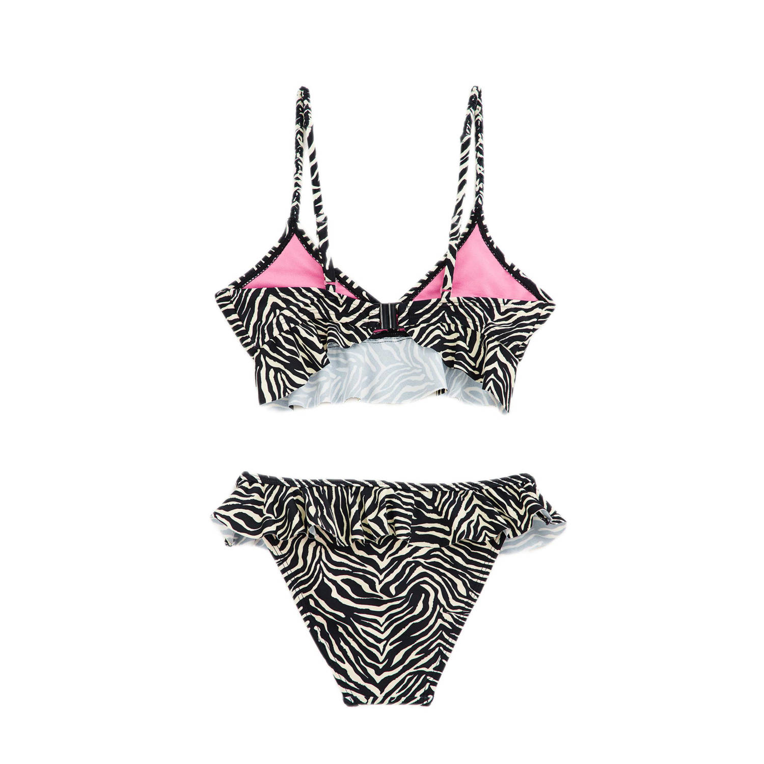 WE Fashion crop bikini met ruches zwart wit