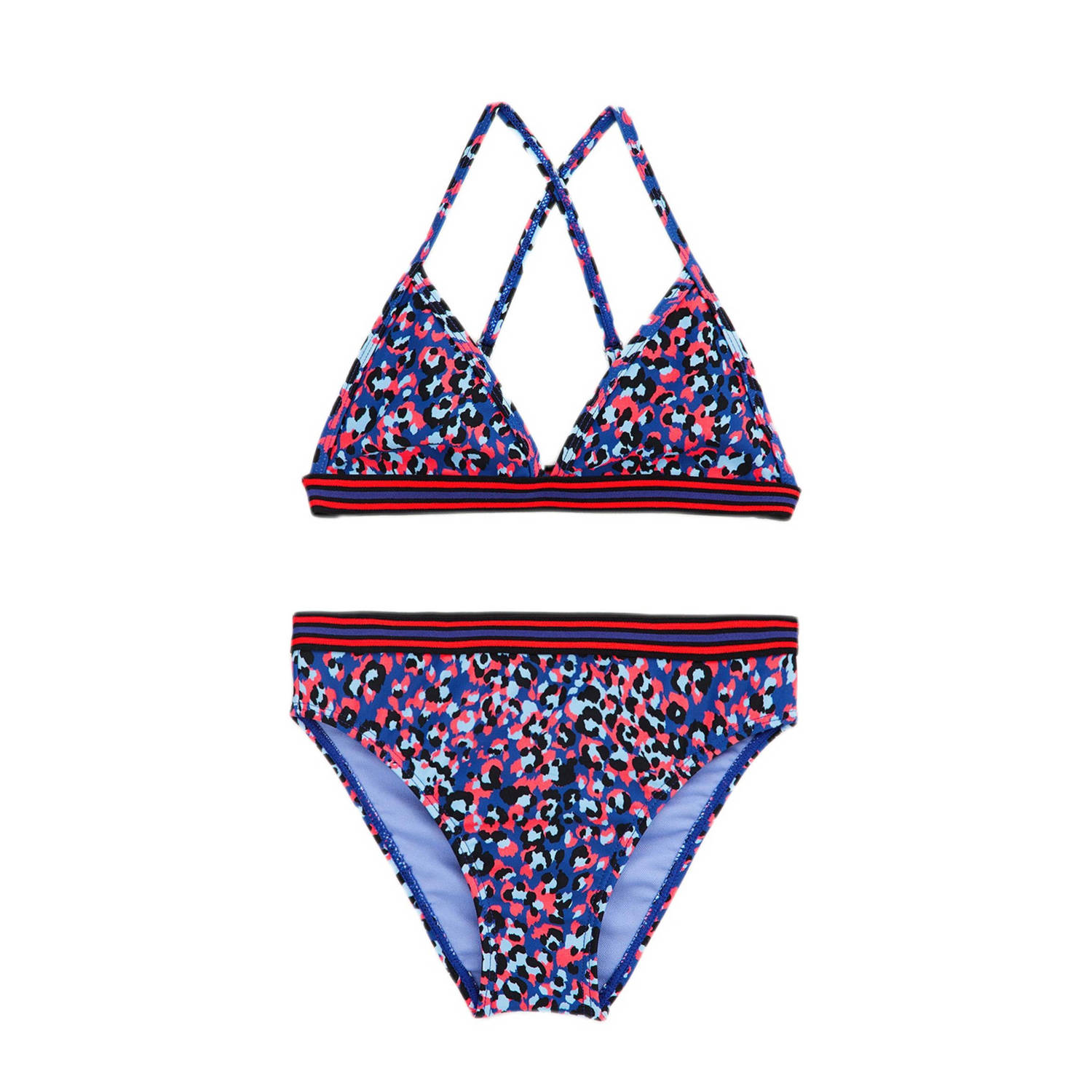 WE Fashion triangel bikini donkerblauw rood Meisjes Polyamide All over print 146 152
