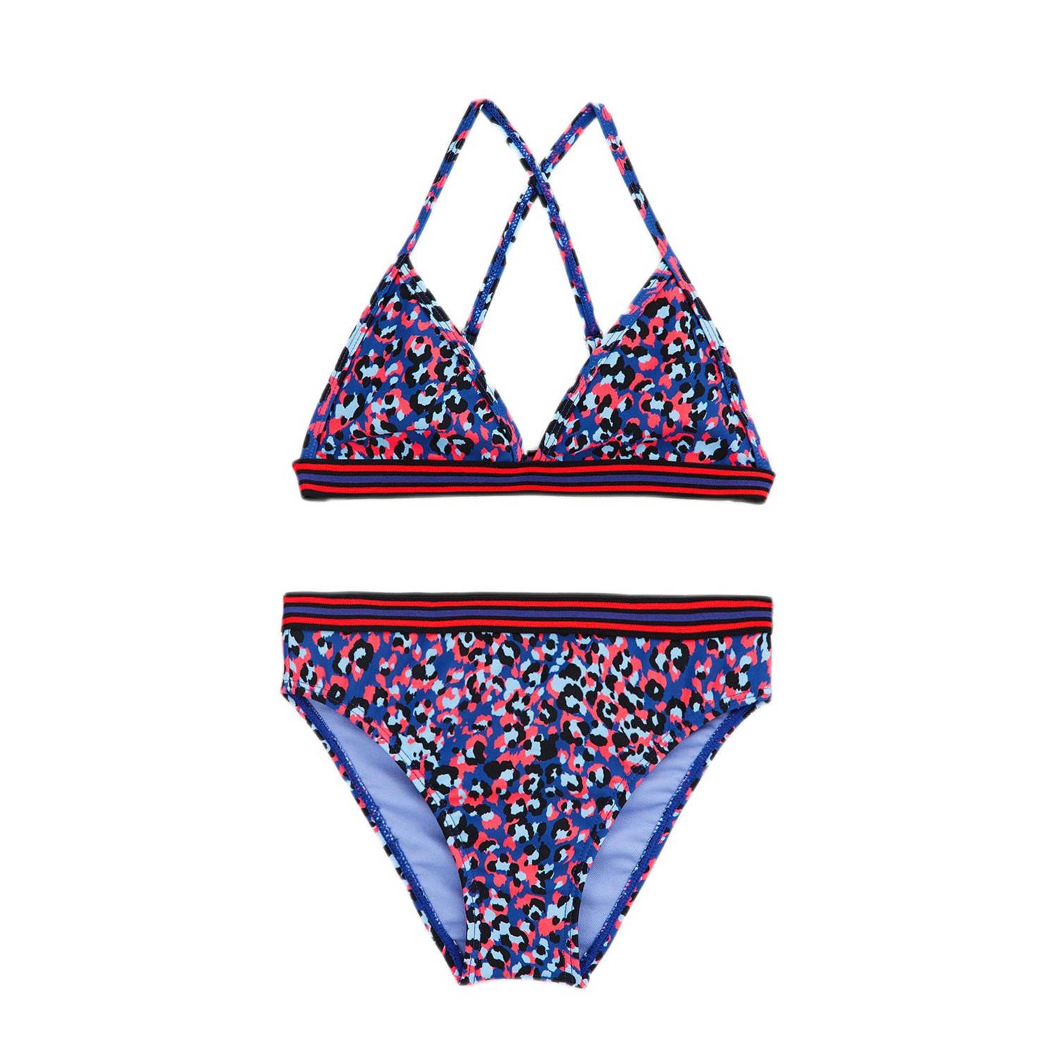 WE Fashion triangel bikini donkerblauw rood Meisjes Gerecycled polyamide 146 152