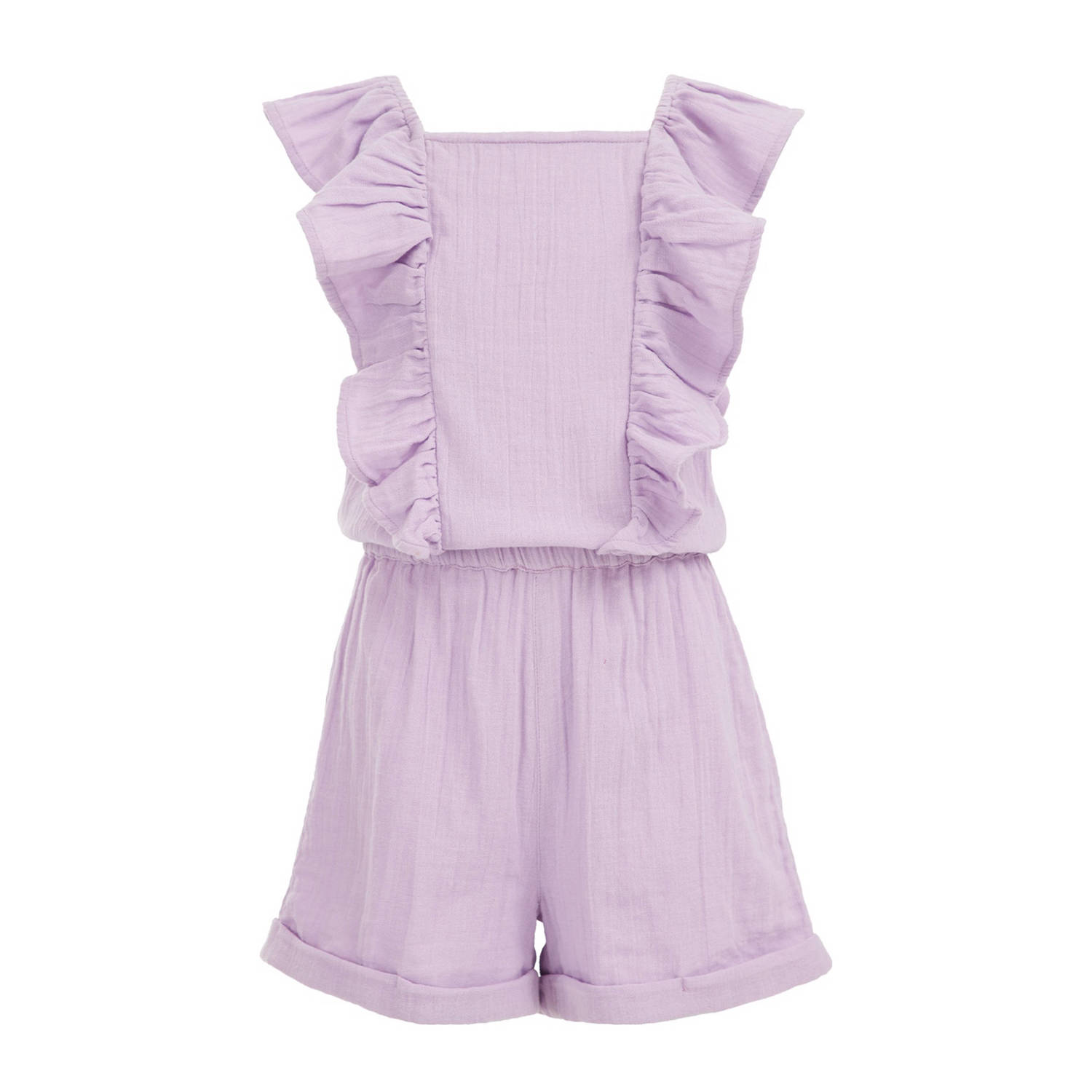 WE Fashion playsuit met ruches lila Paars Meisjes Katoen Ronde hals Effen 146 152
