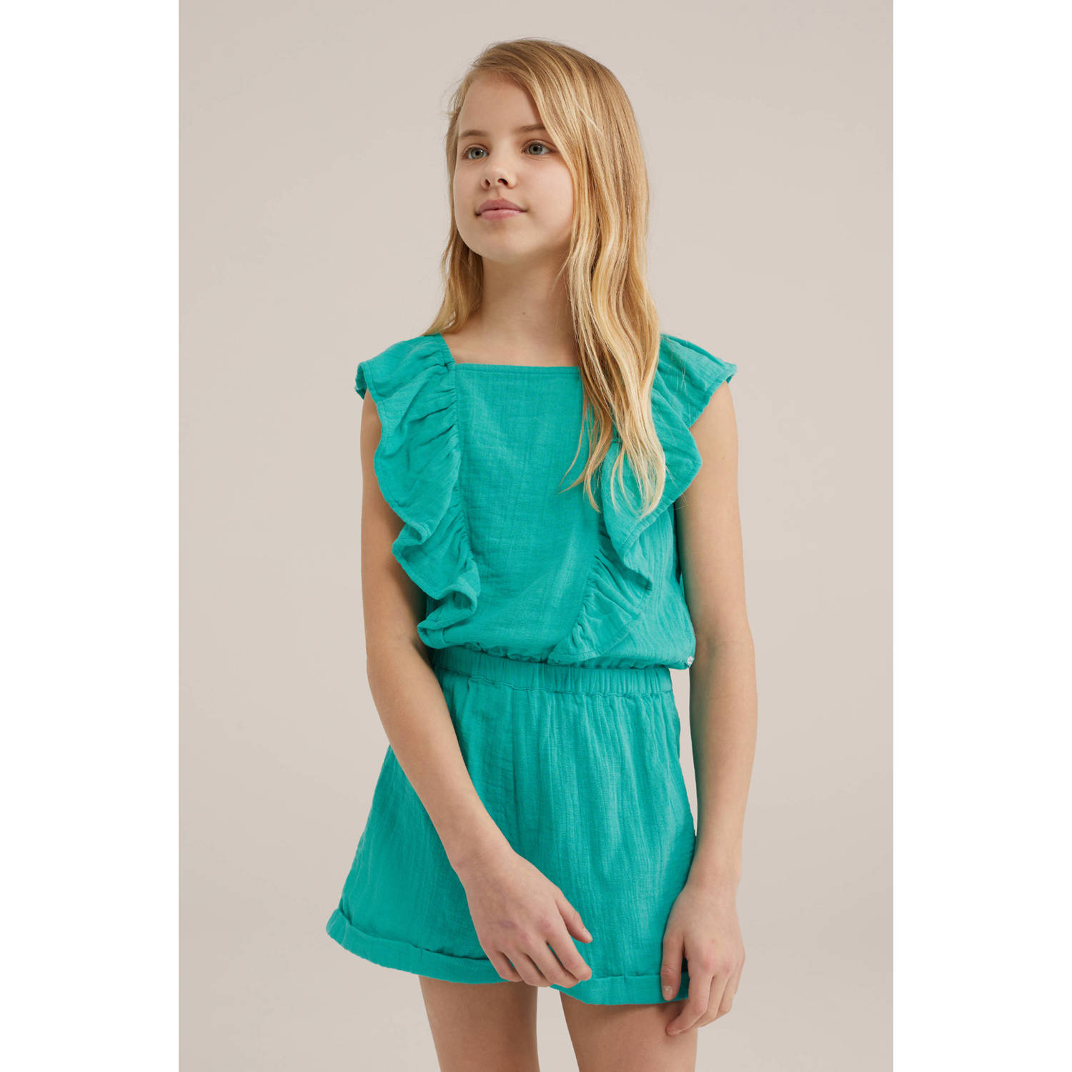 WE Fashion jumpsuit met ruches sea green