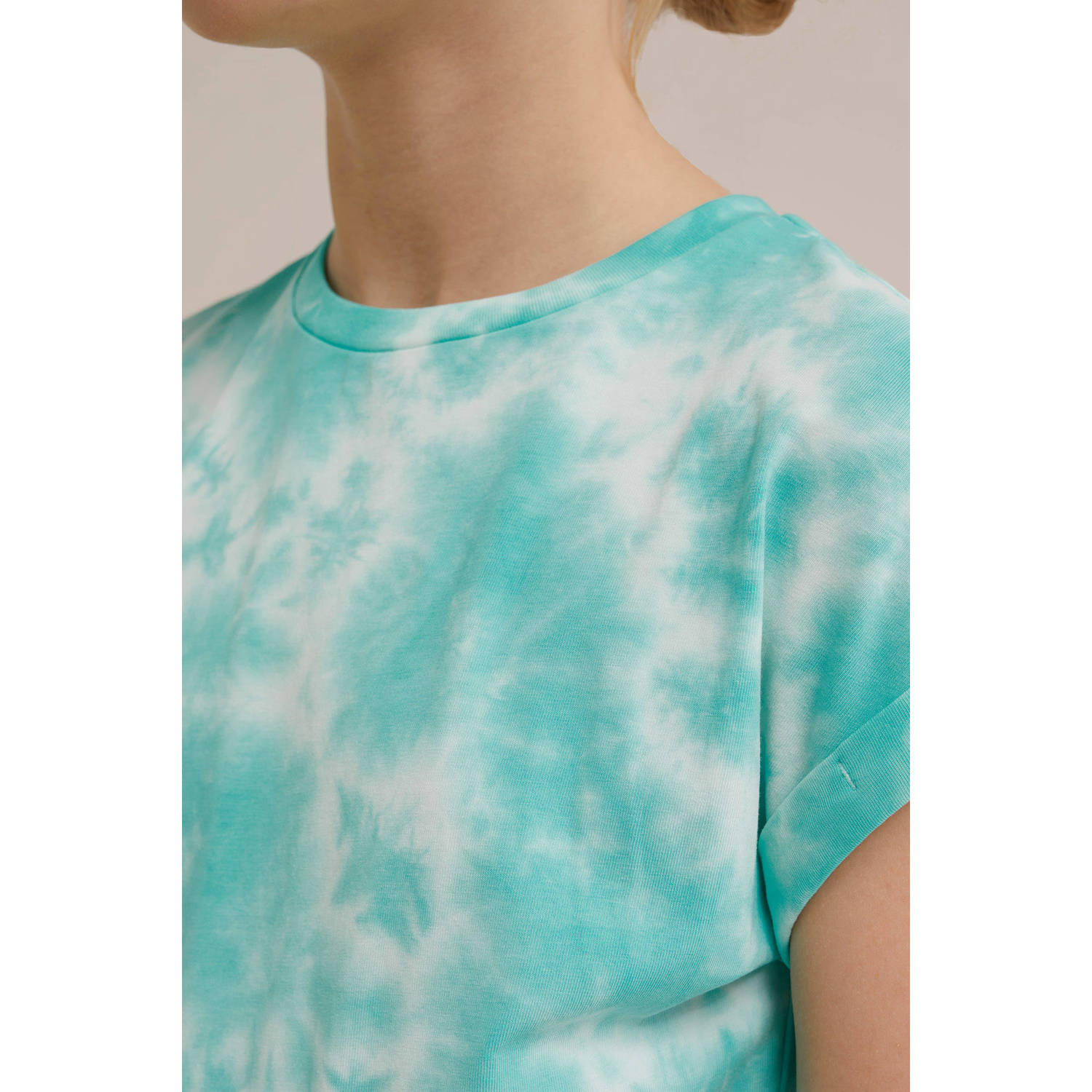 WE Fashion tie-dye T-shirtjurk mintgroen blauw