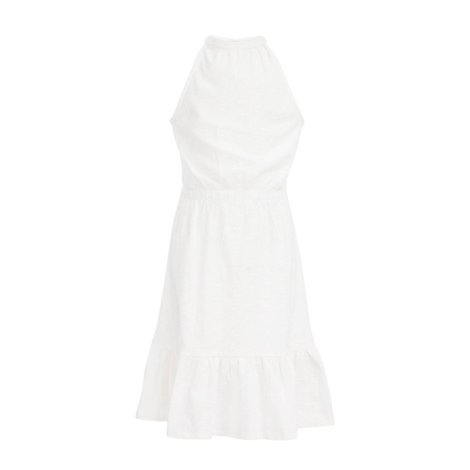 WE Fashion jurk wit Meisjes Katoen Opstaande kraag Effen 110 116