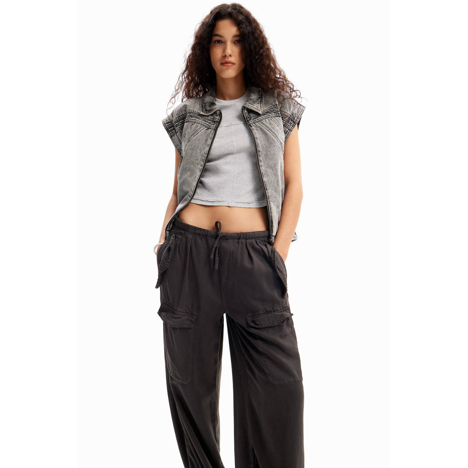 Desigual wide leg cargobroek antraciet