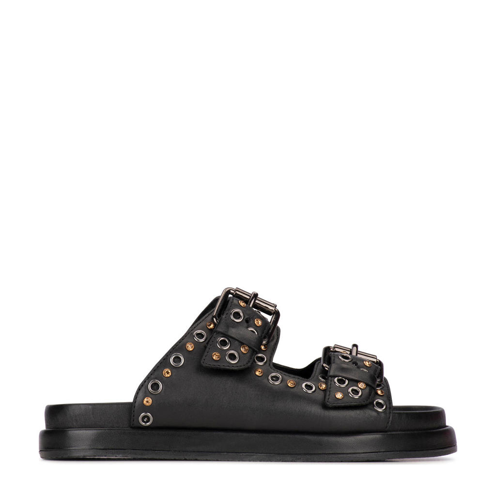 Zwarte dames Poelman leren slippers
