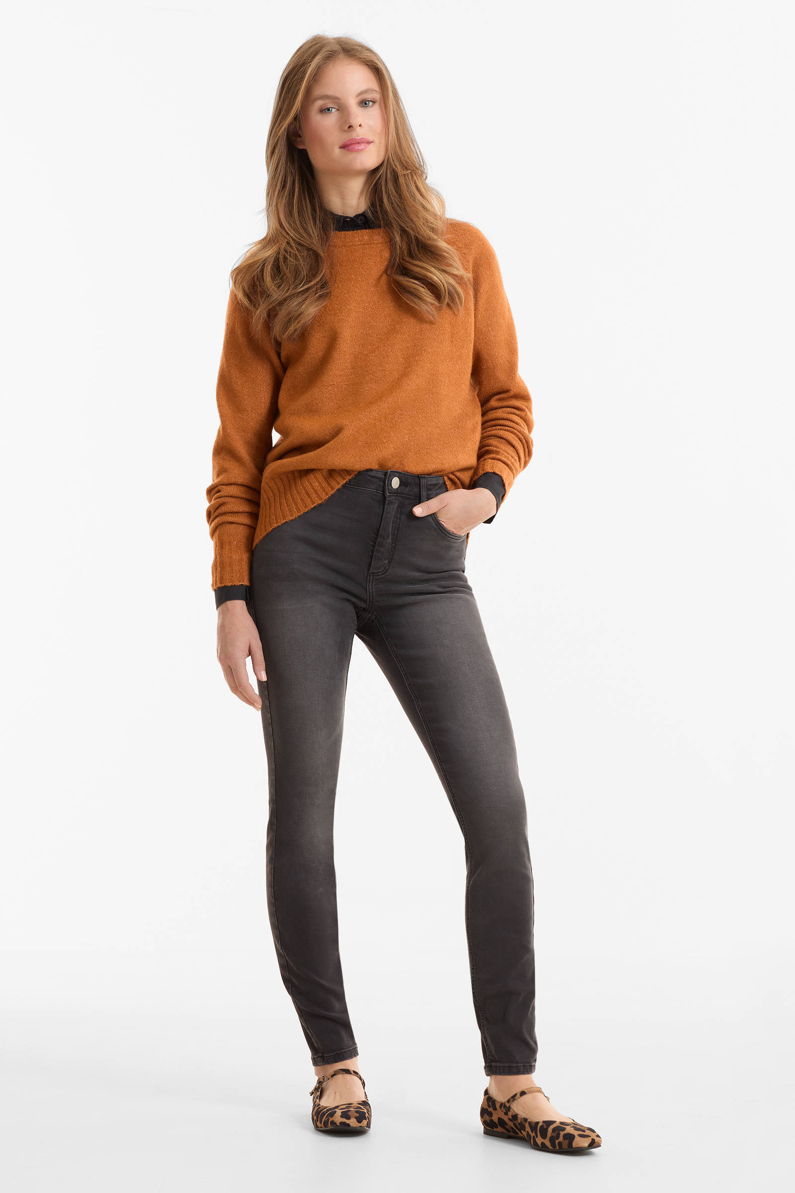 Nina Carter P216 Mom Jeans voor dames, hoge taille, used-look, stretchjeans, donkerblauw (P218-2), S