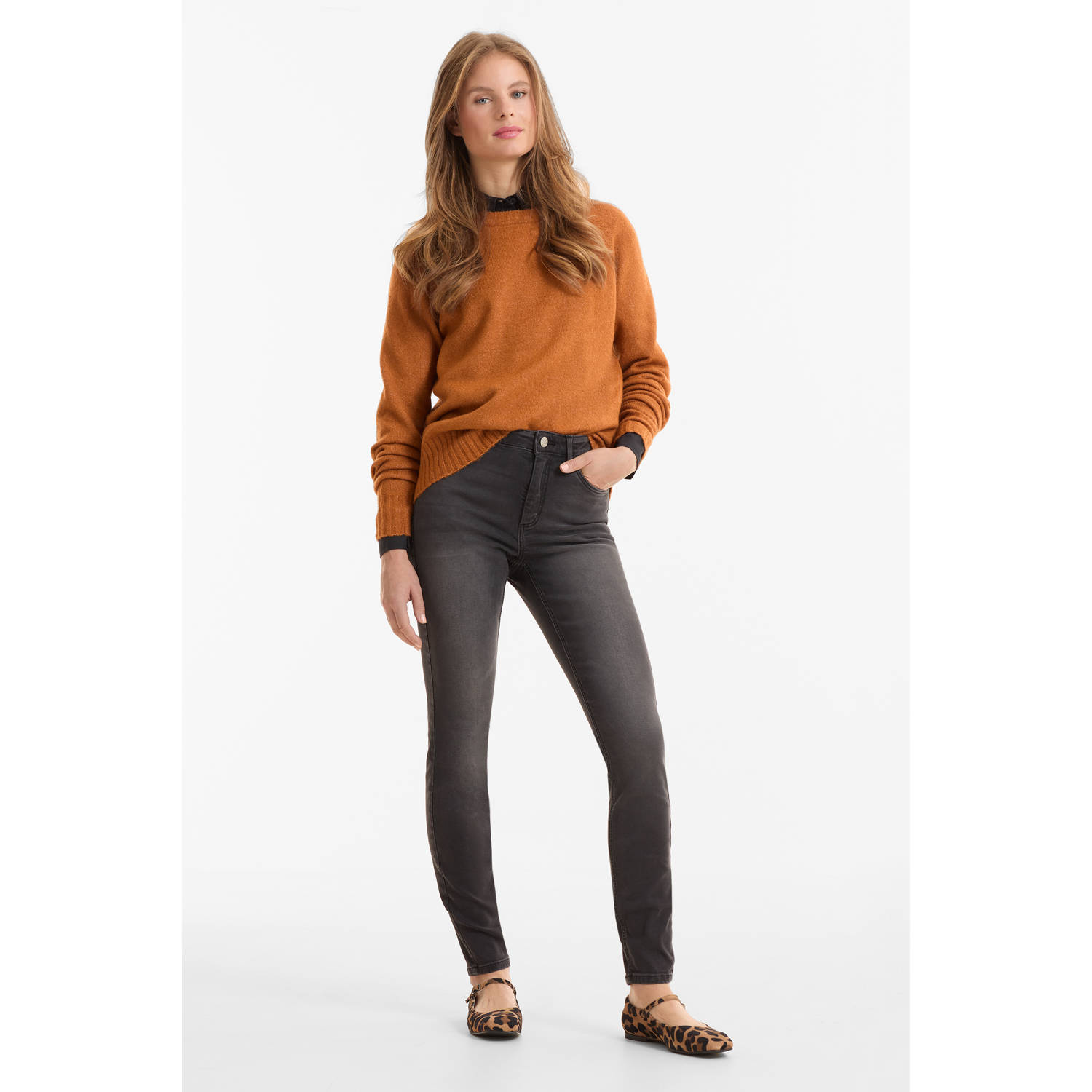 anytime high waist skinny jeans gewassen zwart