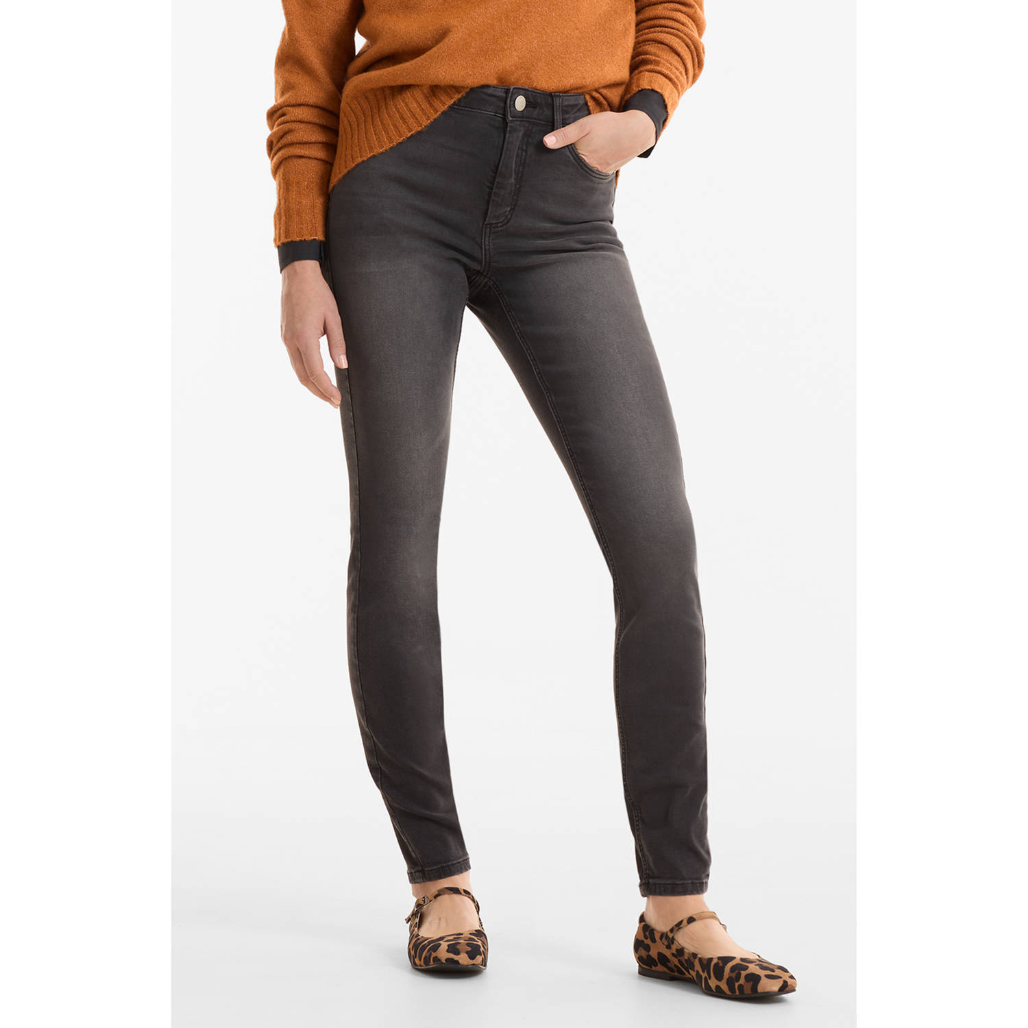 Anytime high waist skinny jeans gewassen zwart