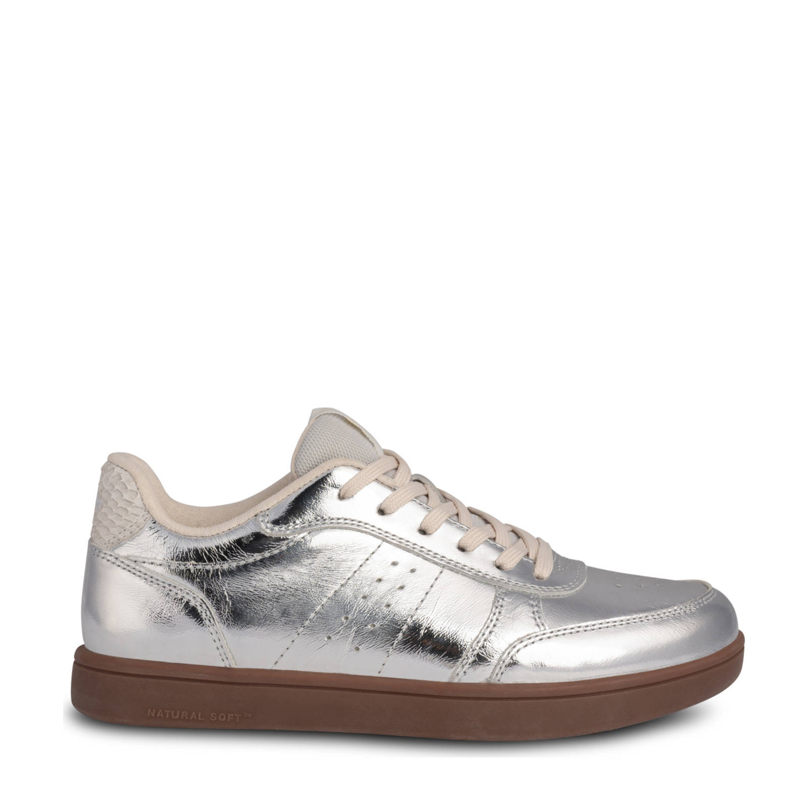 Woden Bjork leren sneakers zilver | wehkamp