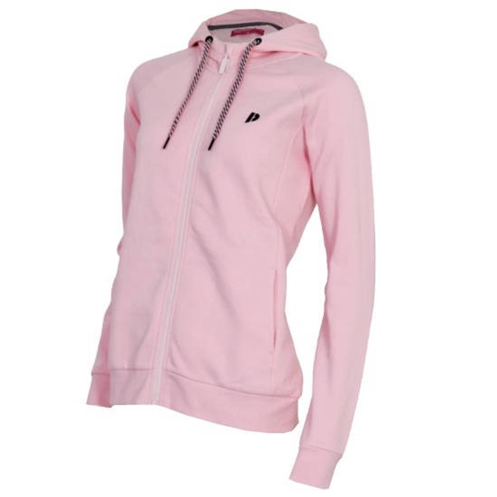 Roze dames Donnay sportvest Anna van polyester met effen, lange mouwen, capuchon, ritssluiting en elastische boord