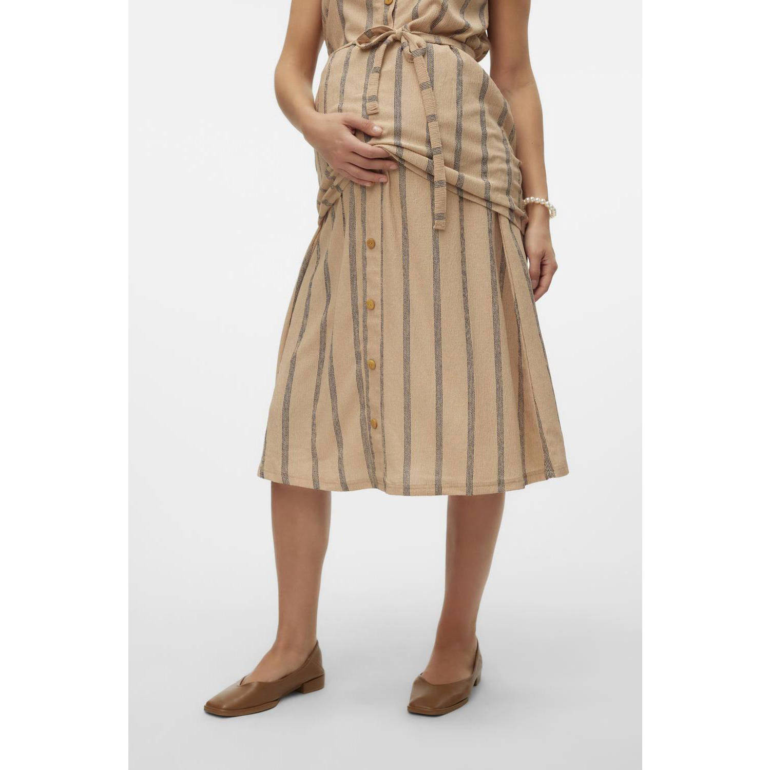 Mamalicious gestreepte zwangerschapsrok MLMILA beige Dames Polyester Streep XL