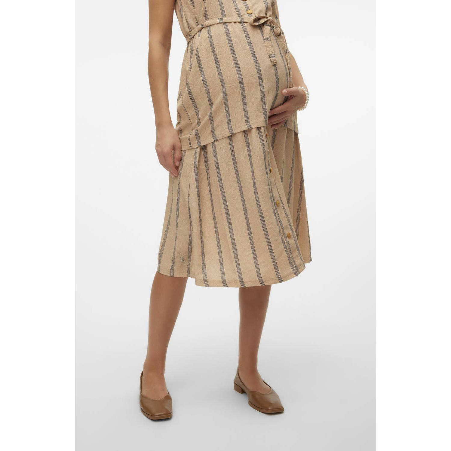 MAMALICIOUS gestreepte zwangerschapsrok MLMILA beige