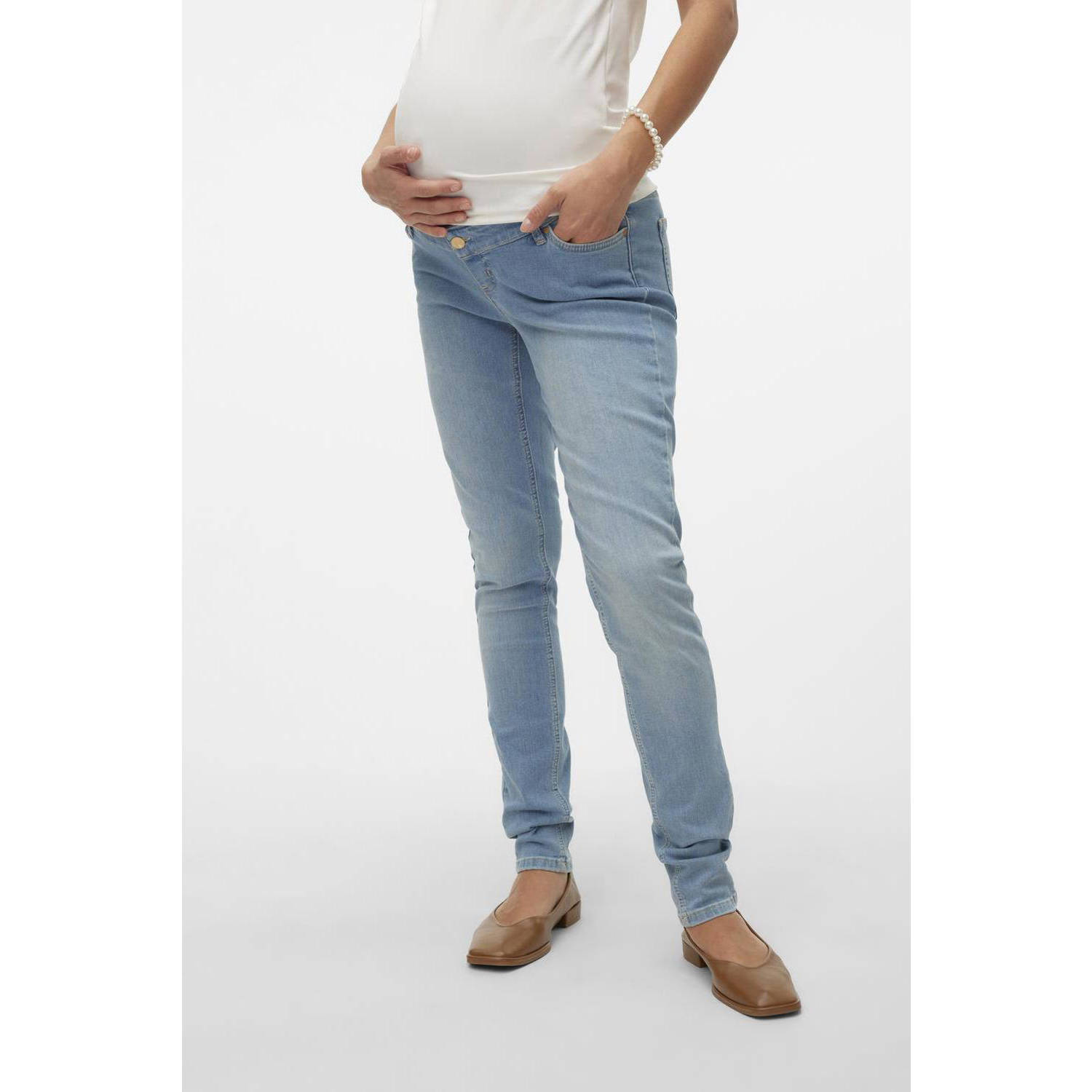 Mamalicious zwangerschaps skinny jeans MLOLIVIA light blue denim Effen 34-32 (XS)