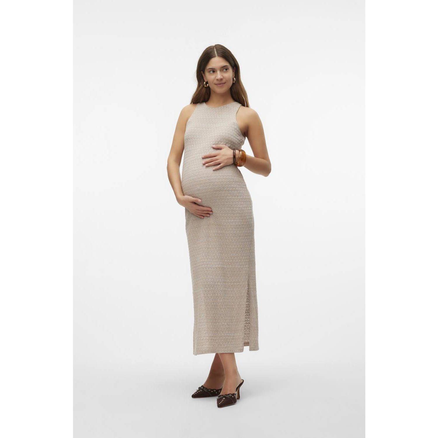 Mamalicious zwangerschapsjurk MLWINONA beige Dames Polyester Ronde hals XL