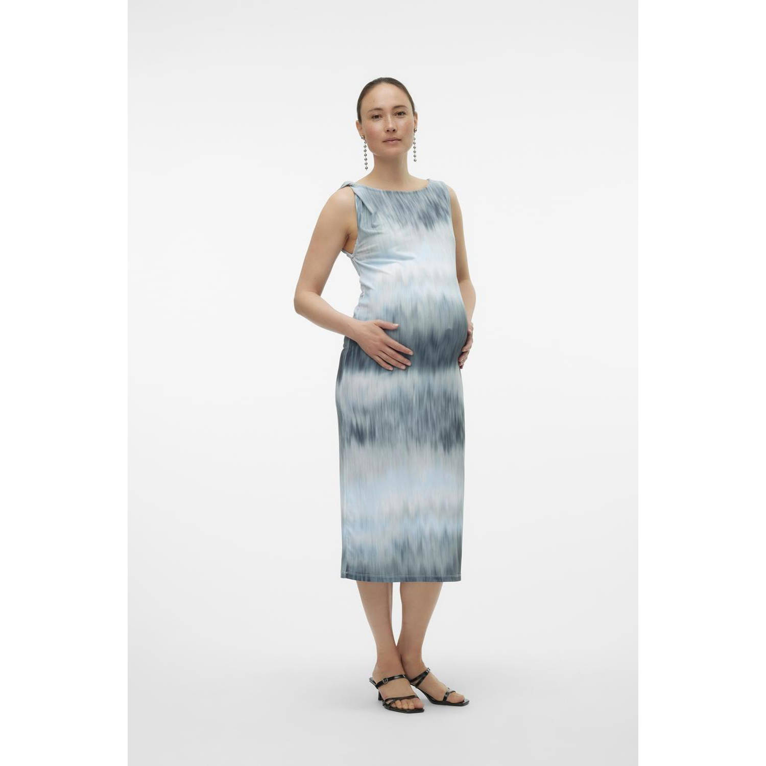 Mamalicious tie-dye zwangerschapsjurk MLNINA blauw beige Dames Polyester Ronde hals XL