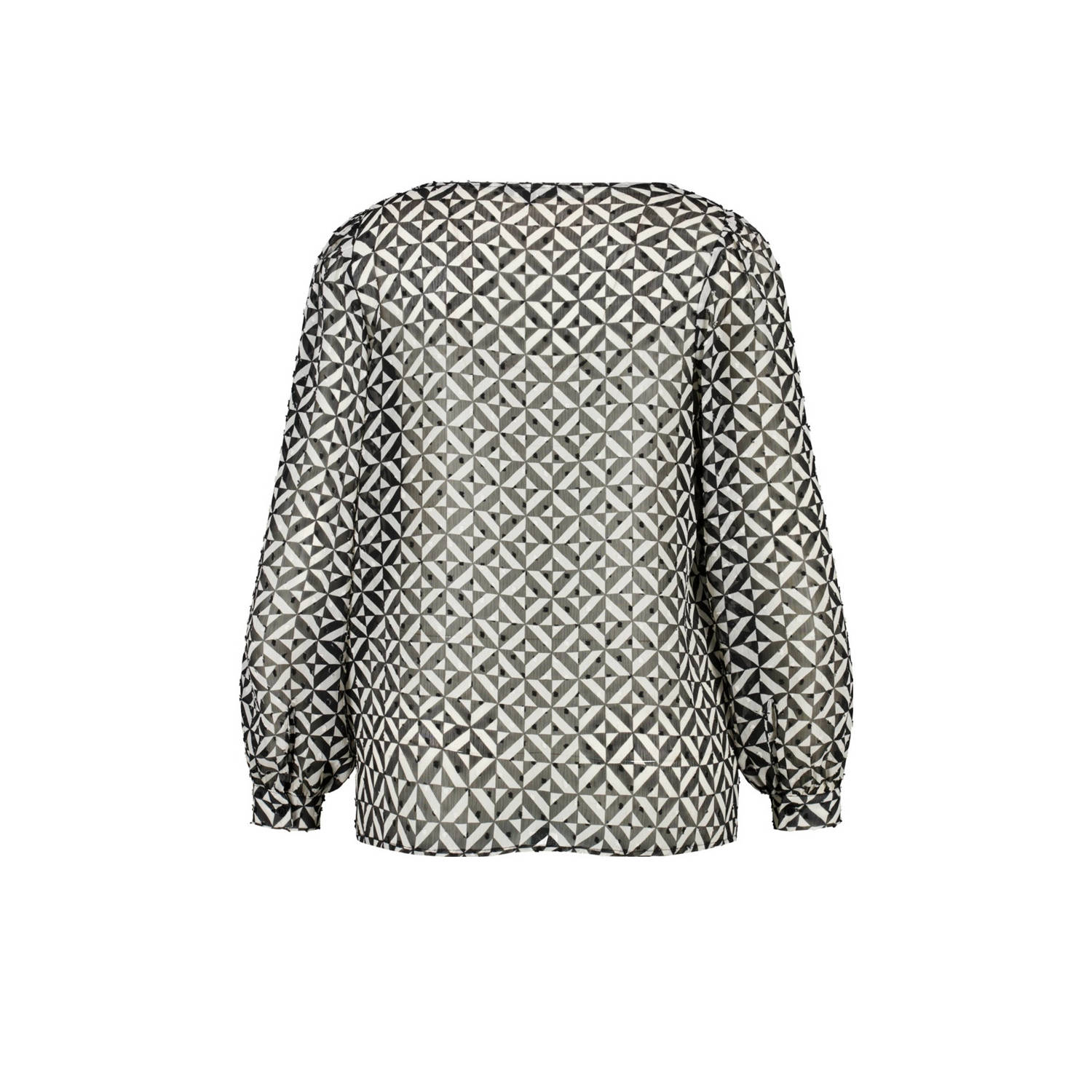MS Mode semi-transparante blousetop met all over print zwart ecru