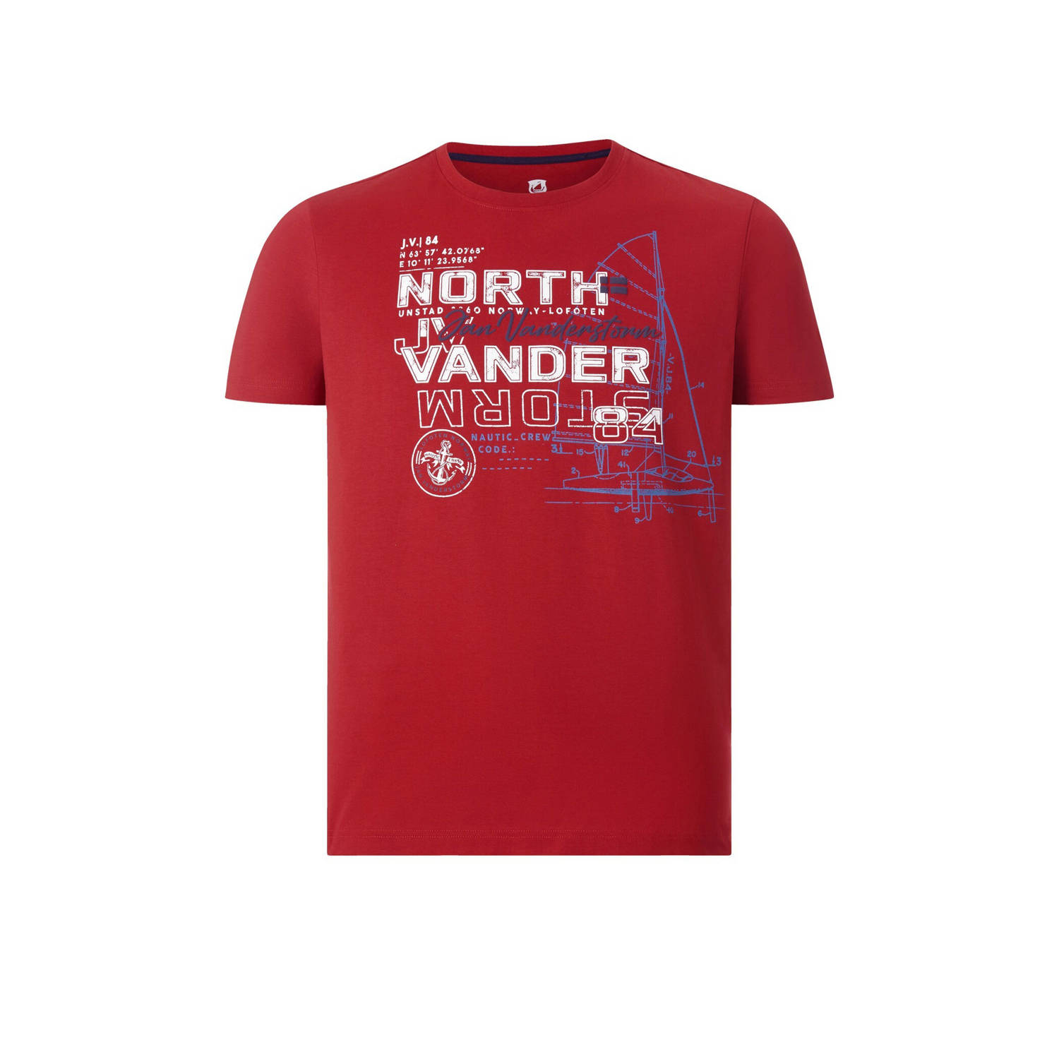 Jan Vanderstorm oversized T-shirt FRIMANN Plus Size met printopdruk donkerrood