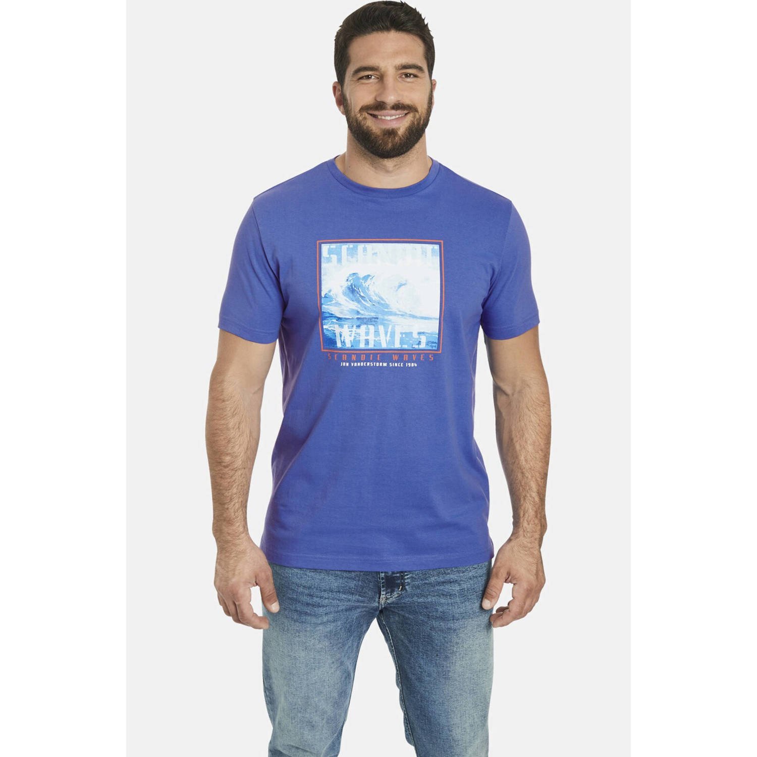 Jan Vanderstorm oversized T-shirt GERFRIED Plus Size met printopdruk blauw