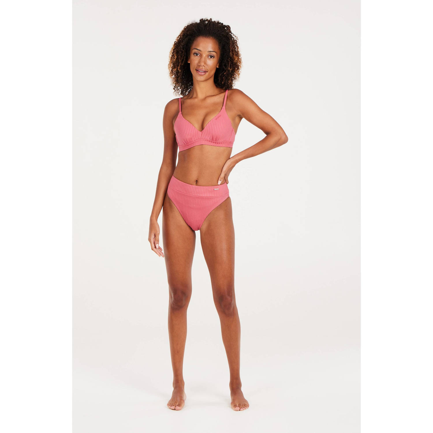 Protest voorgevormde beugel bikinitop MIXVAMP met ribstructuur roze