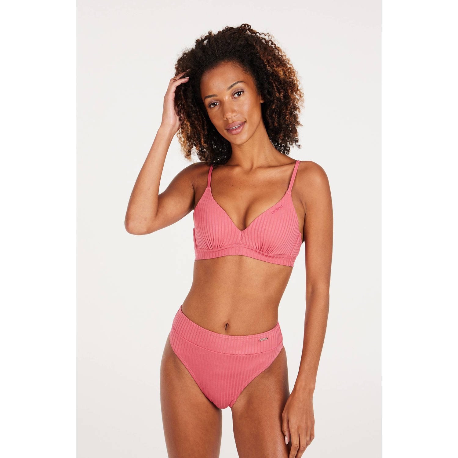 Protest voorgevormde beugel bikinitop MIXVAMP met ribstructuur roze