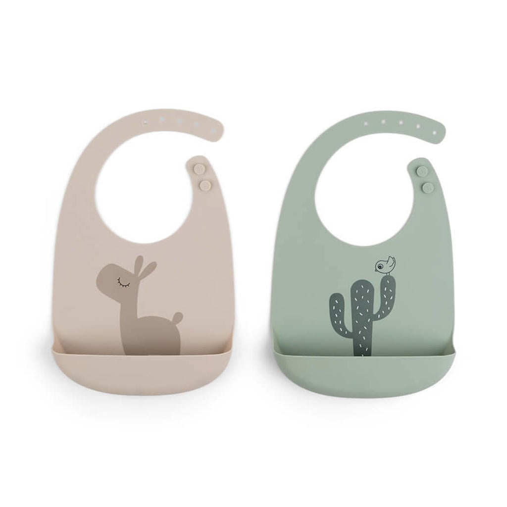 Done by Deer Siliconen slabbetjes (set van 2) Lalee - Sand/Groen