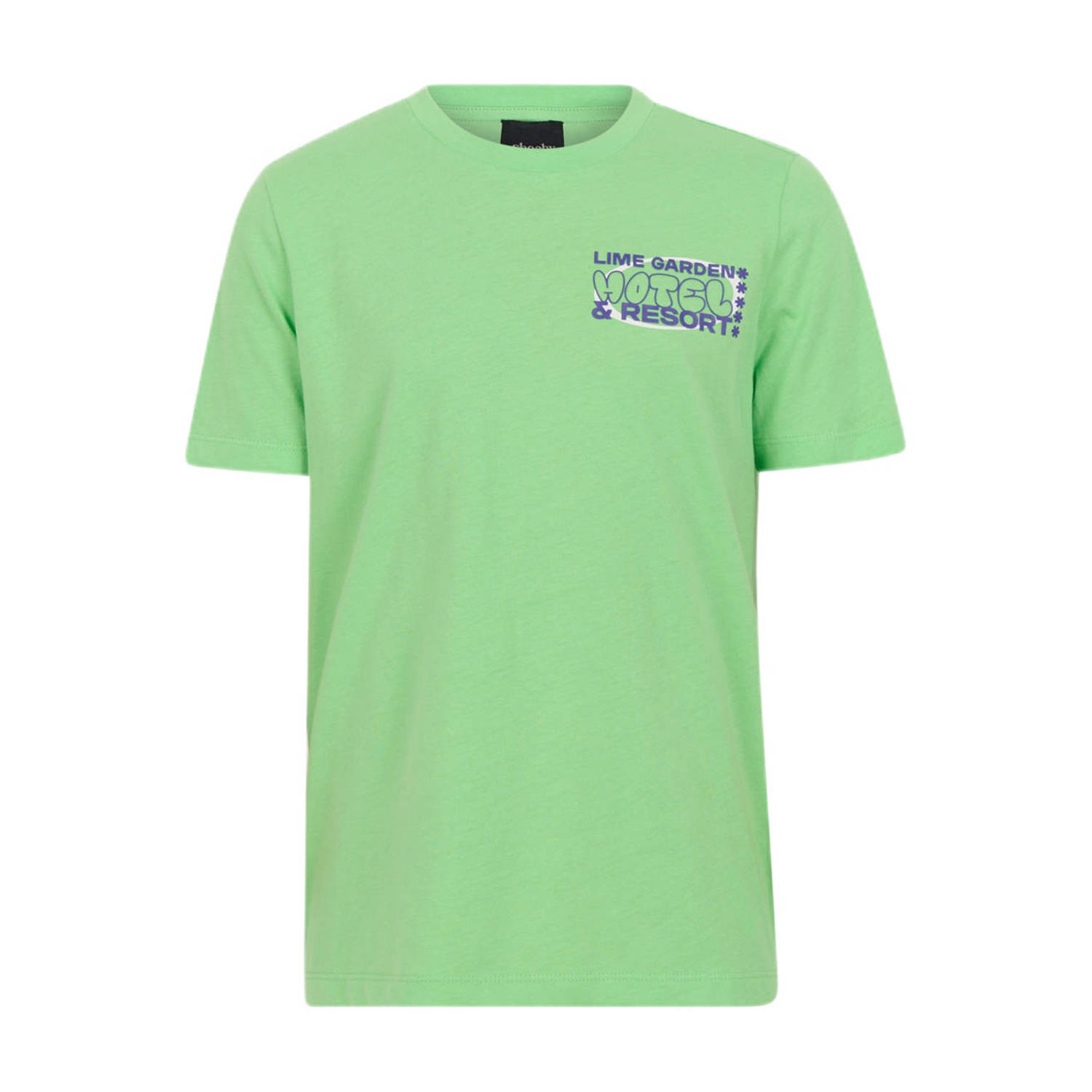 Shoeby T-shirt met backprint groen Jongens Katoen Ronde hals Backprint 110 116