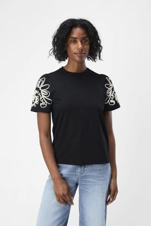 T-shirt OBJCAROLINE zwart/ ecru