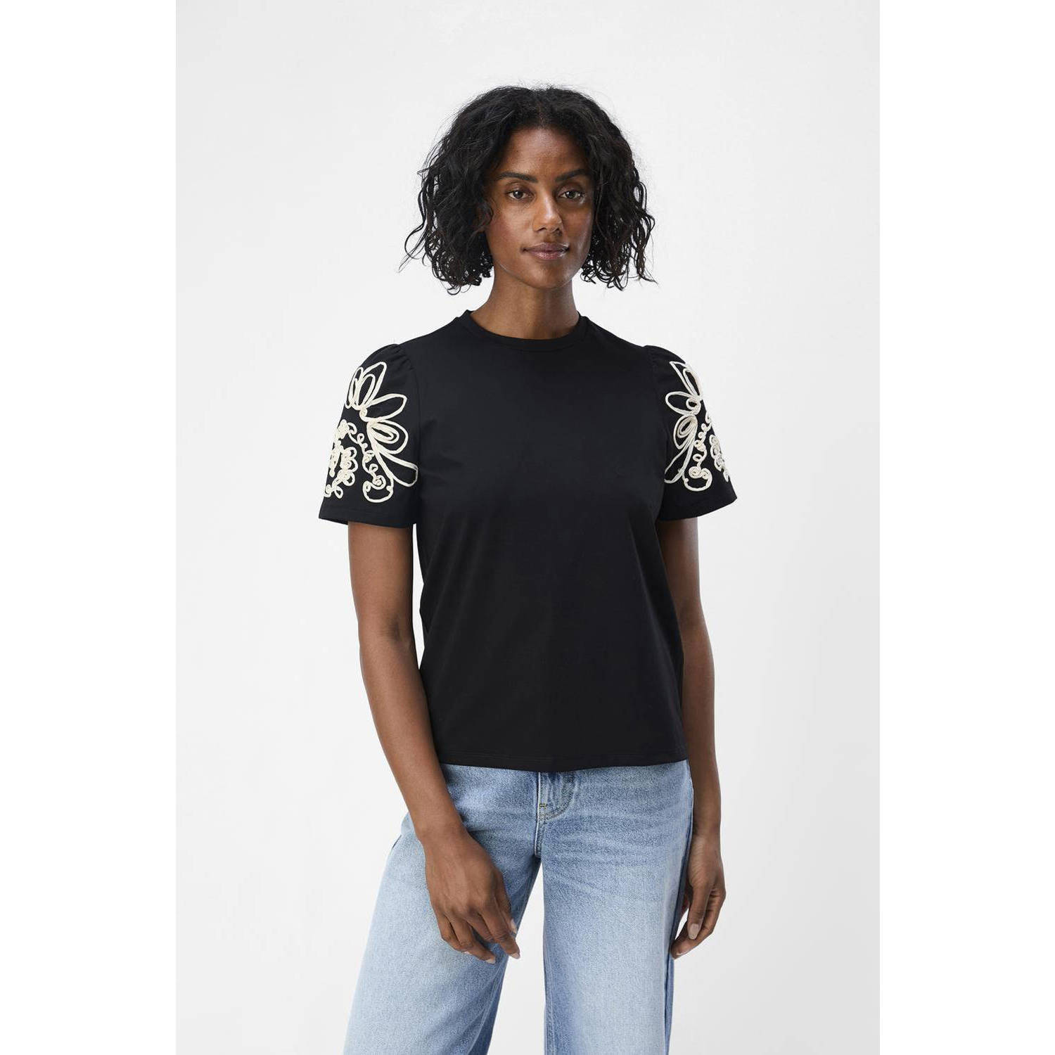 OBJECT T-shirt OBJCAROLINE zwart ecru