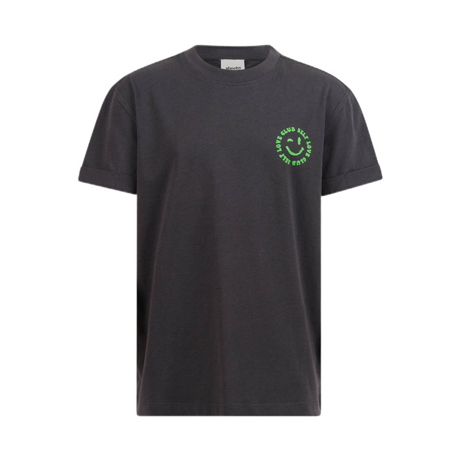 Shoeby T-shirt met backprint donkergrijs groen Meisjes Katoen Ronde hals 110 116