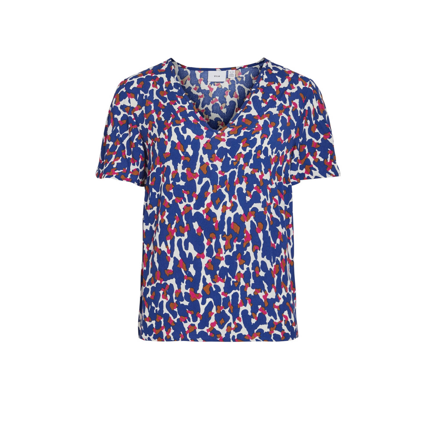 VILA top VIRUMA met all over print blauw rood wit