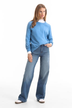 high waist wide leg jeans mid blue