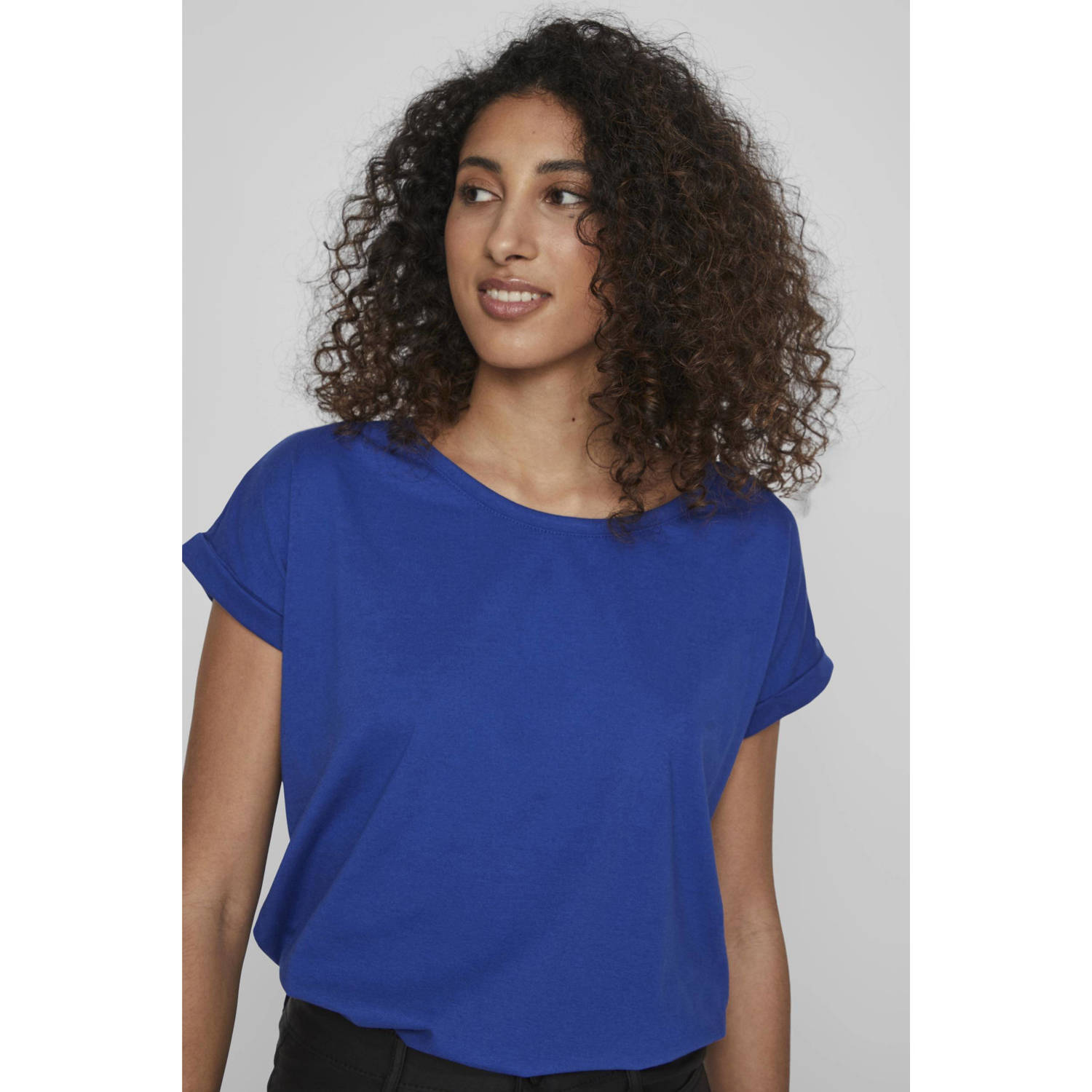 Vila Shirt met ronde hals VIDREAMERS NEW PURE T-SHIRT SU-NOOS Basic dames T-shirt met ronde hals en omgeslagen mouwen