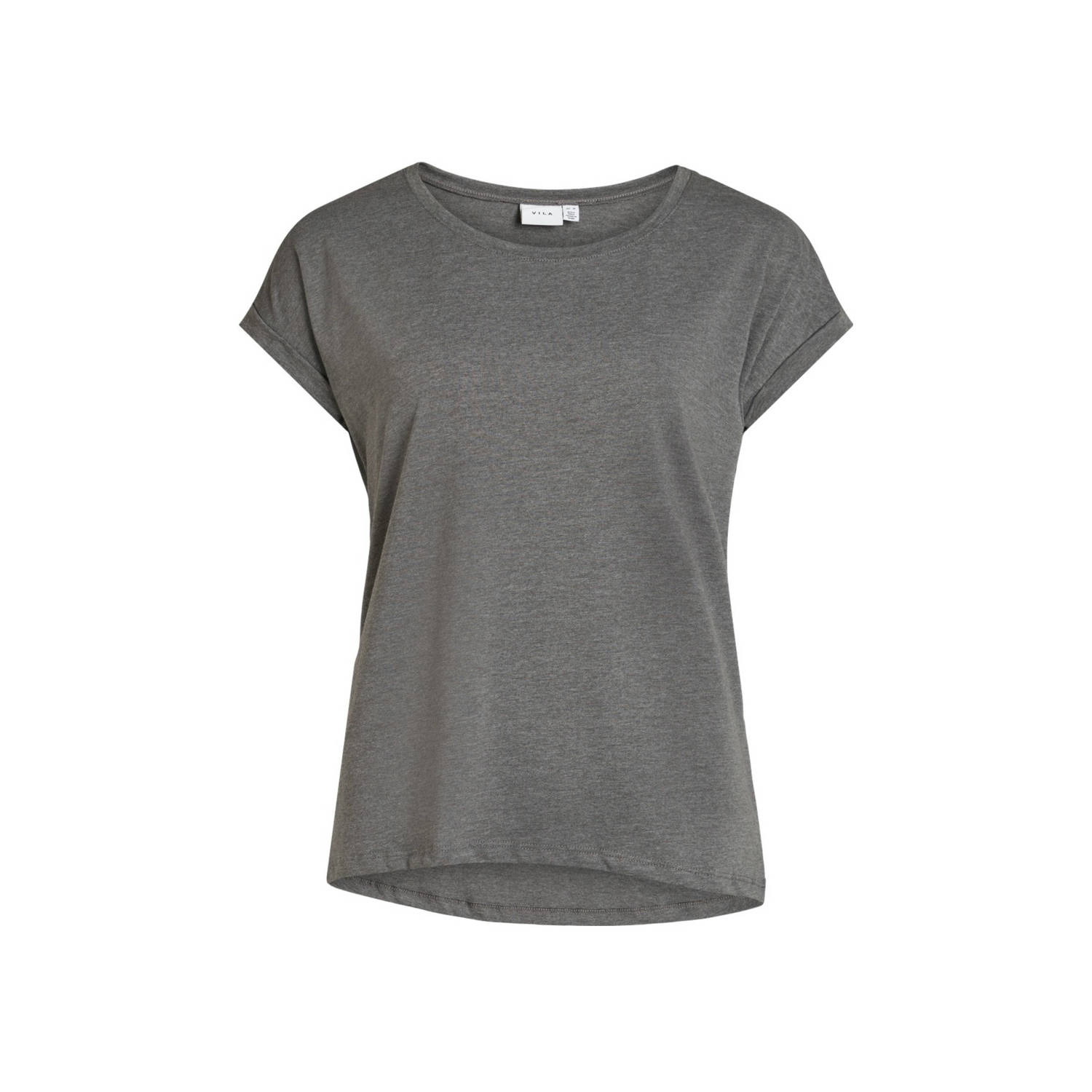 Vila Shirt met ronde hals VIDREAMERS NEW PURE T-SHIRT SU-NOOS Basic dames T-shirt met ronde hals en omgeslagen mouwen