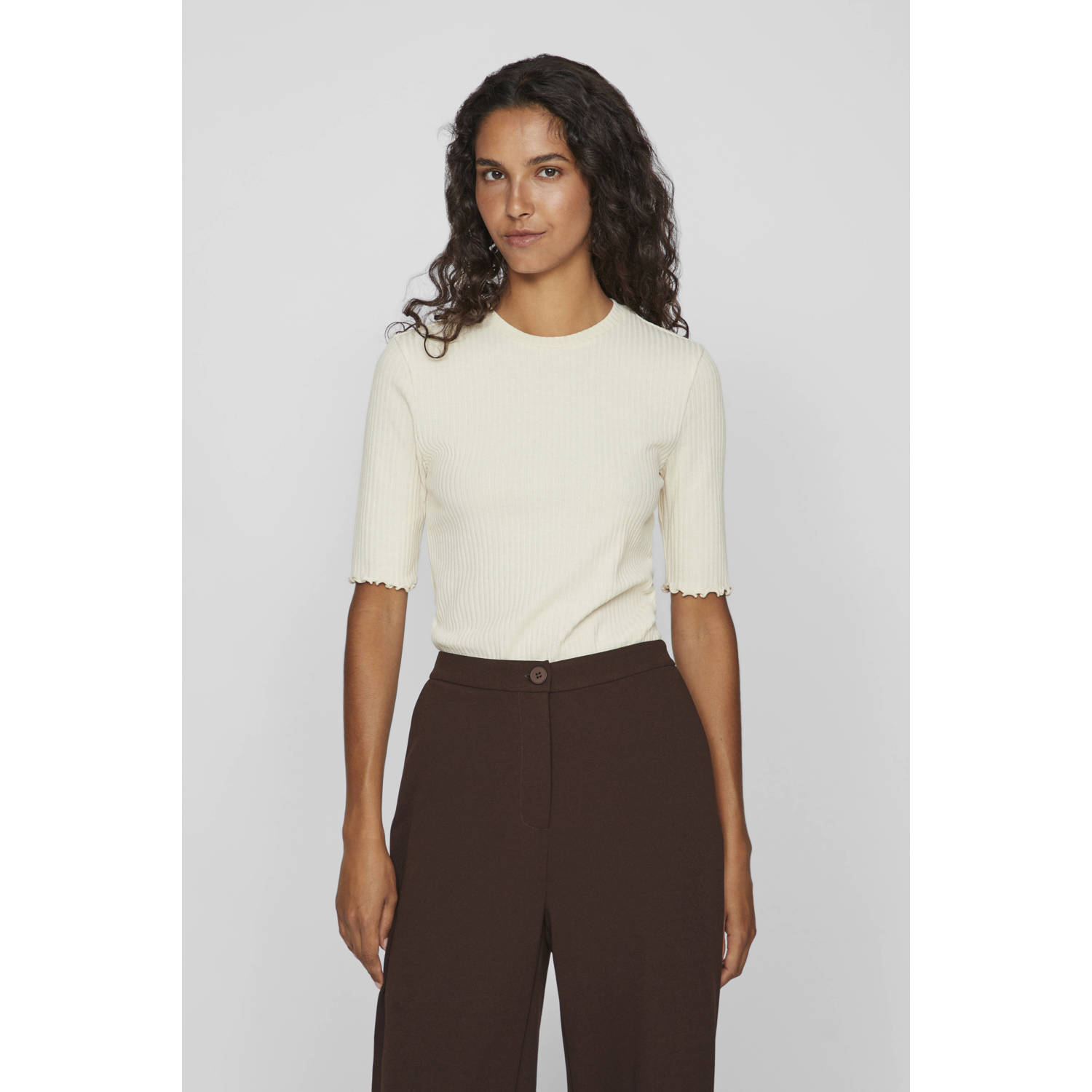 VILA ribgebreide top beige