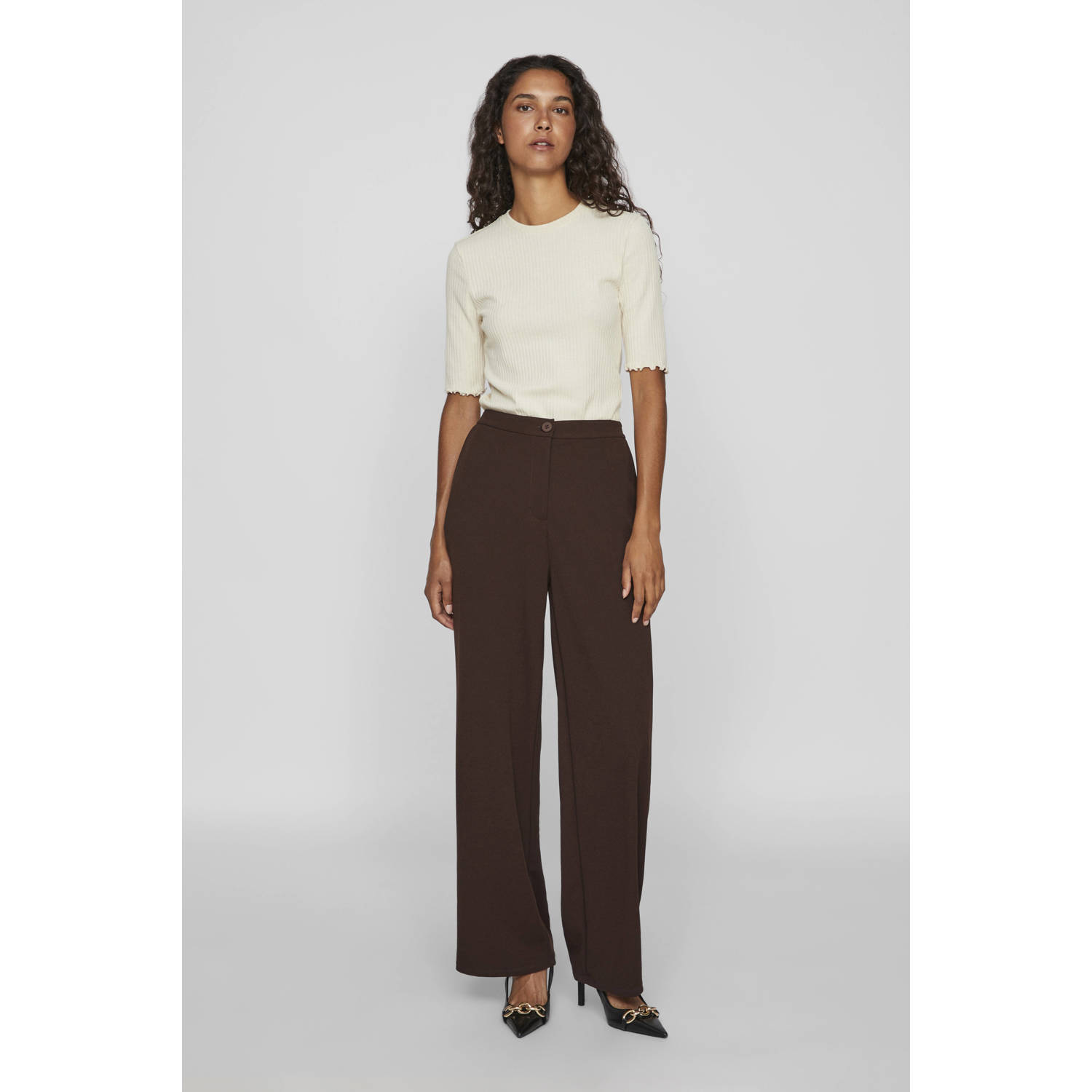 VILA ribgebreide top beige