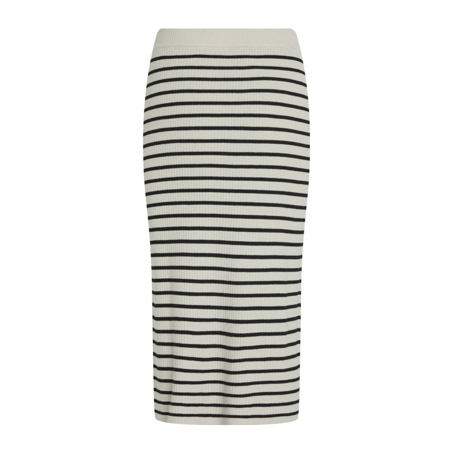 VILA gestreepte gebreide midi rok VIZICHA beige zwart
