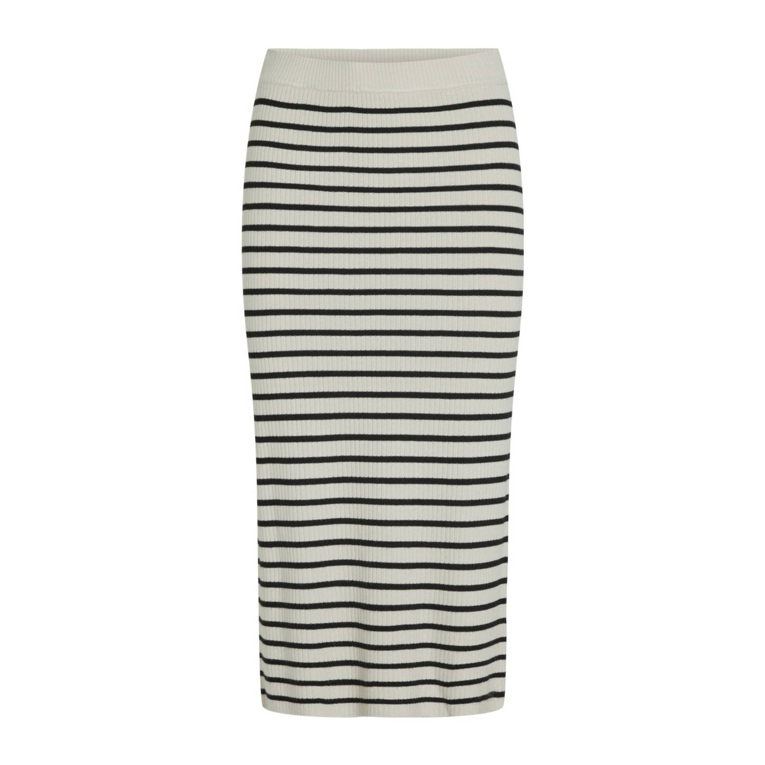 VILA gestreepte gebreide midi rok VIZICHA beige zwart