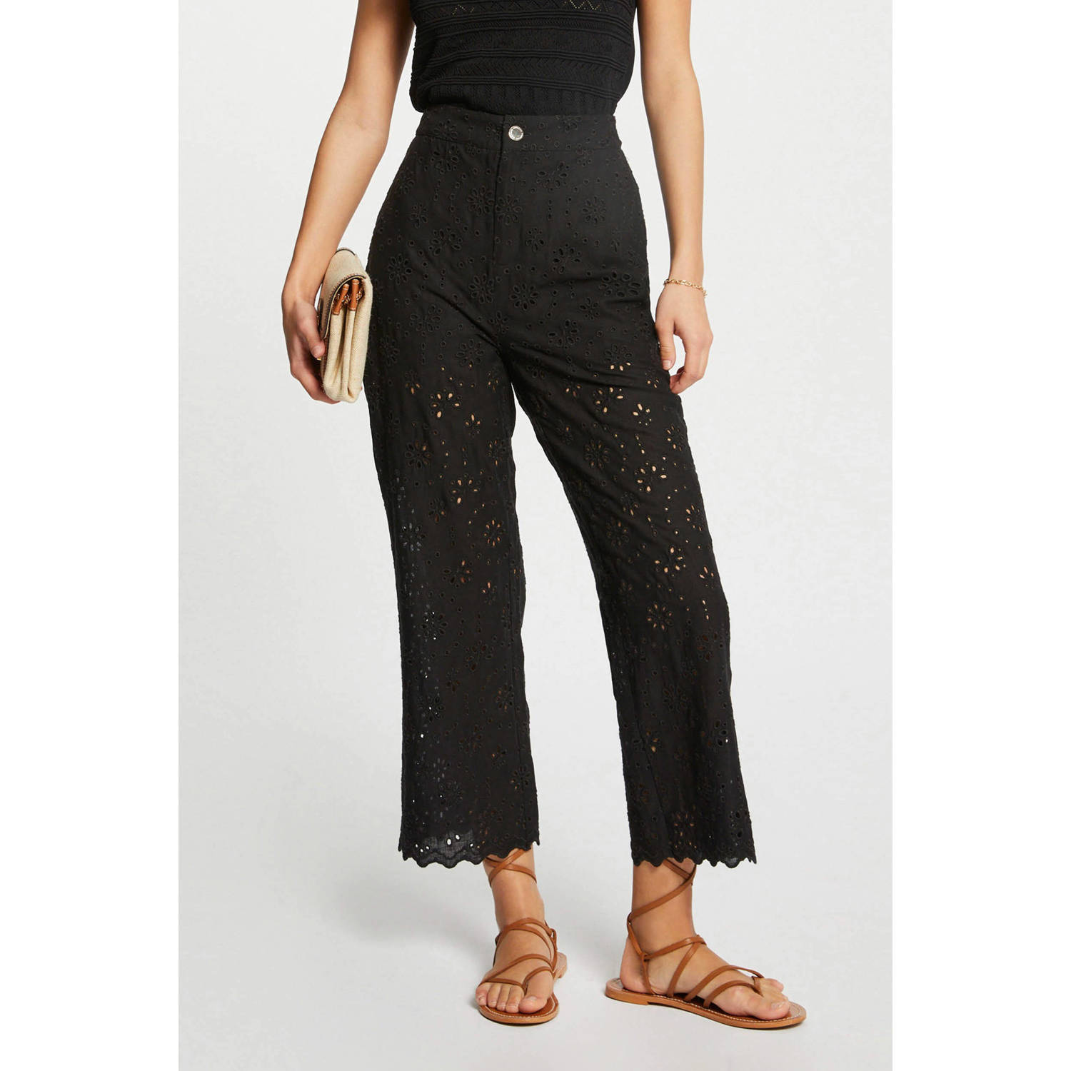 Morgan cropped high waist straight fit broek zwart