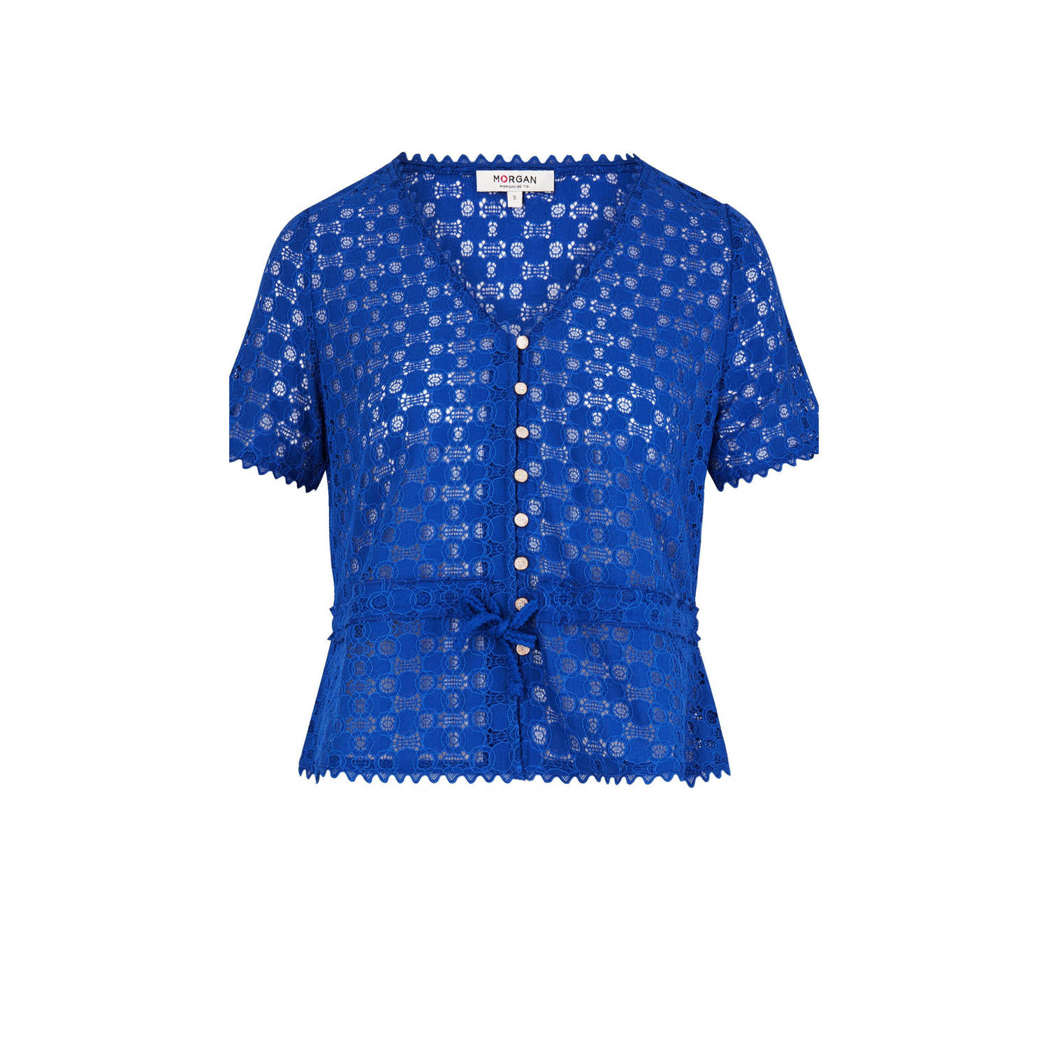 Morgan gehaakte top met ingebreid patroon blauw