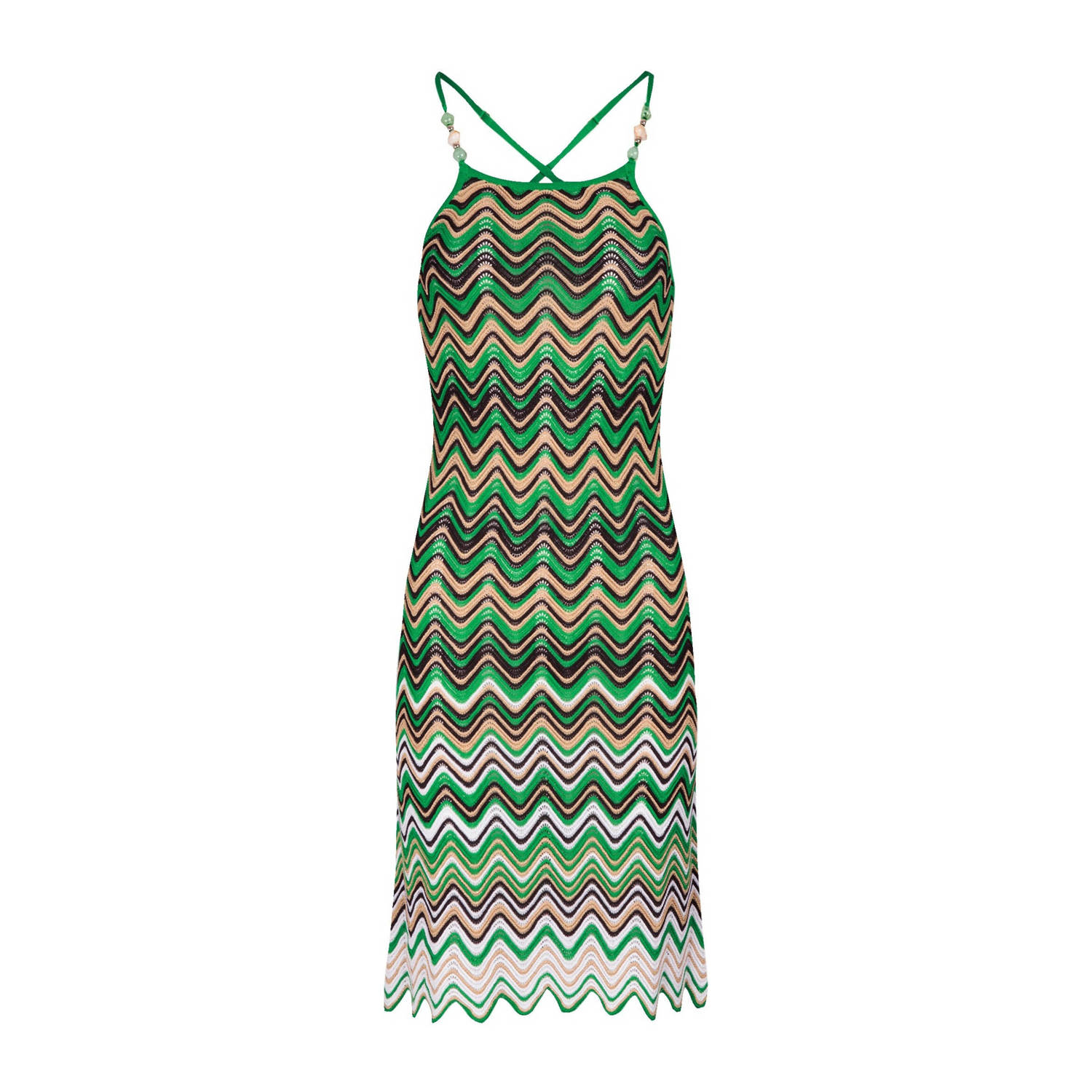 Morgan gebreide jurk met all over print en ruches groen beige