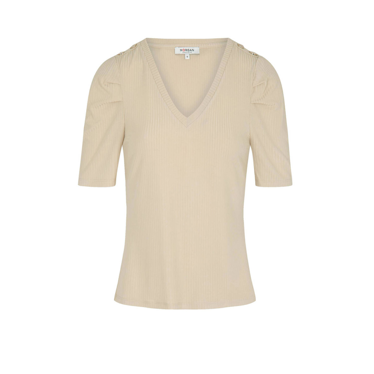 Morgan ribgebreide top beige