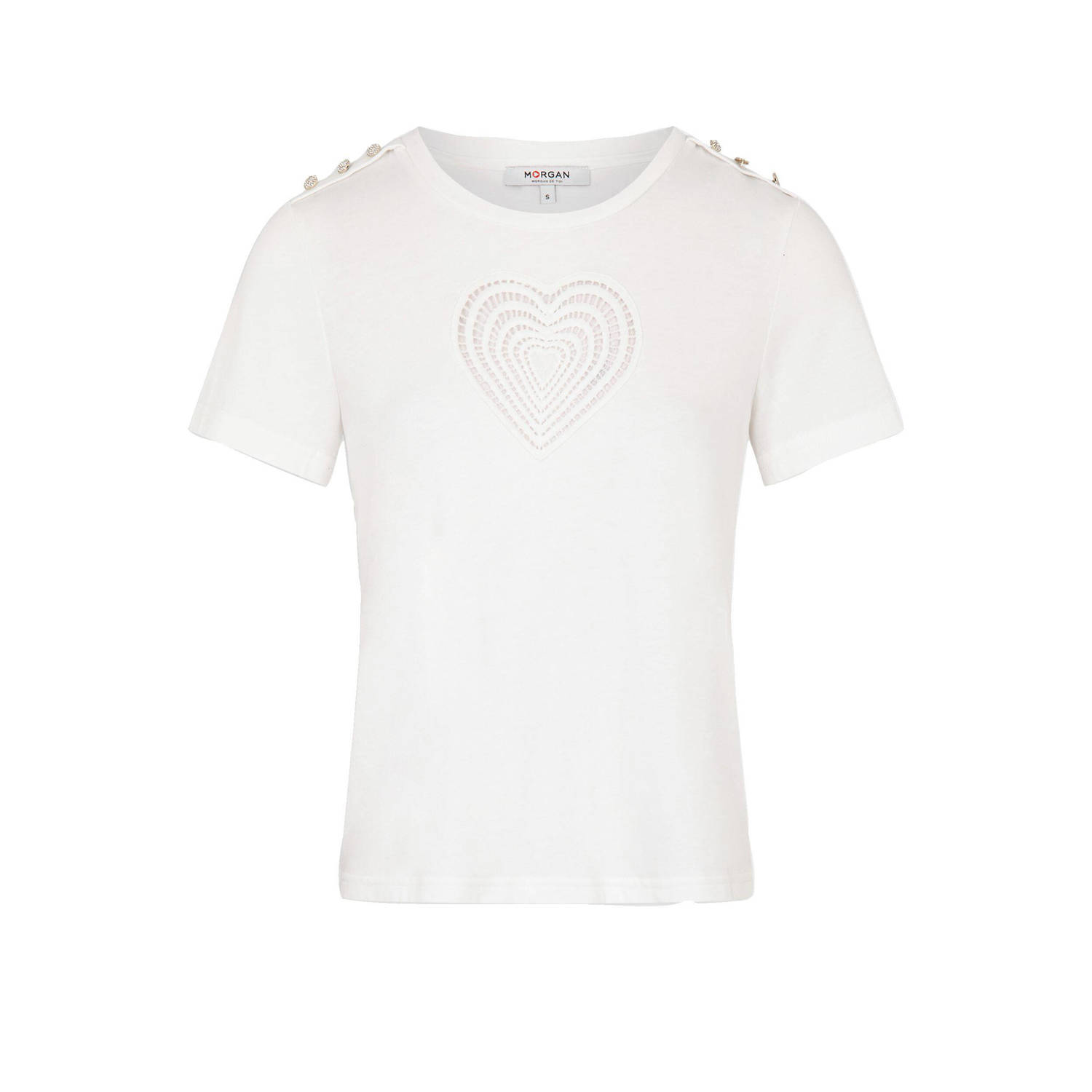Morgan T-shirt met hartjes en borduursels ecru